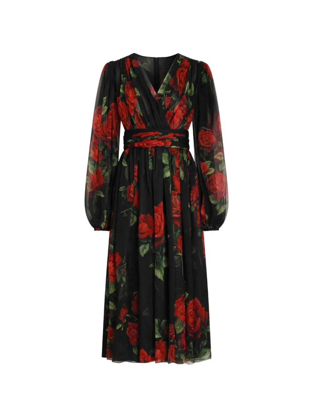 rose-print chiffon midi dress - 1