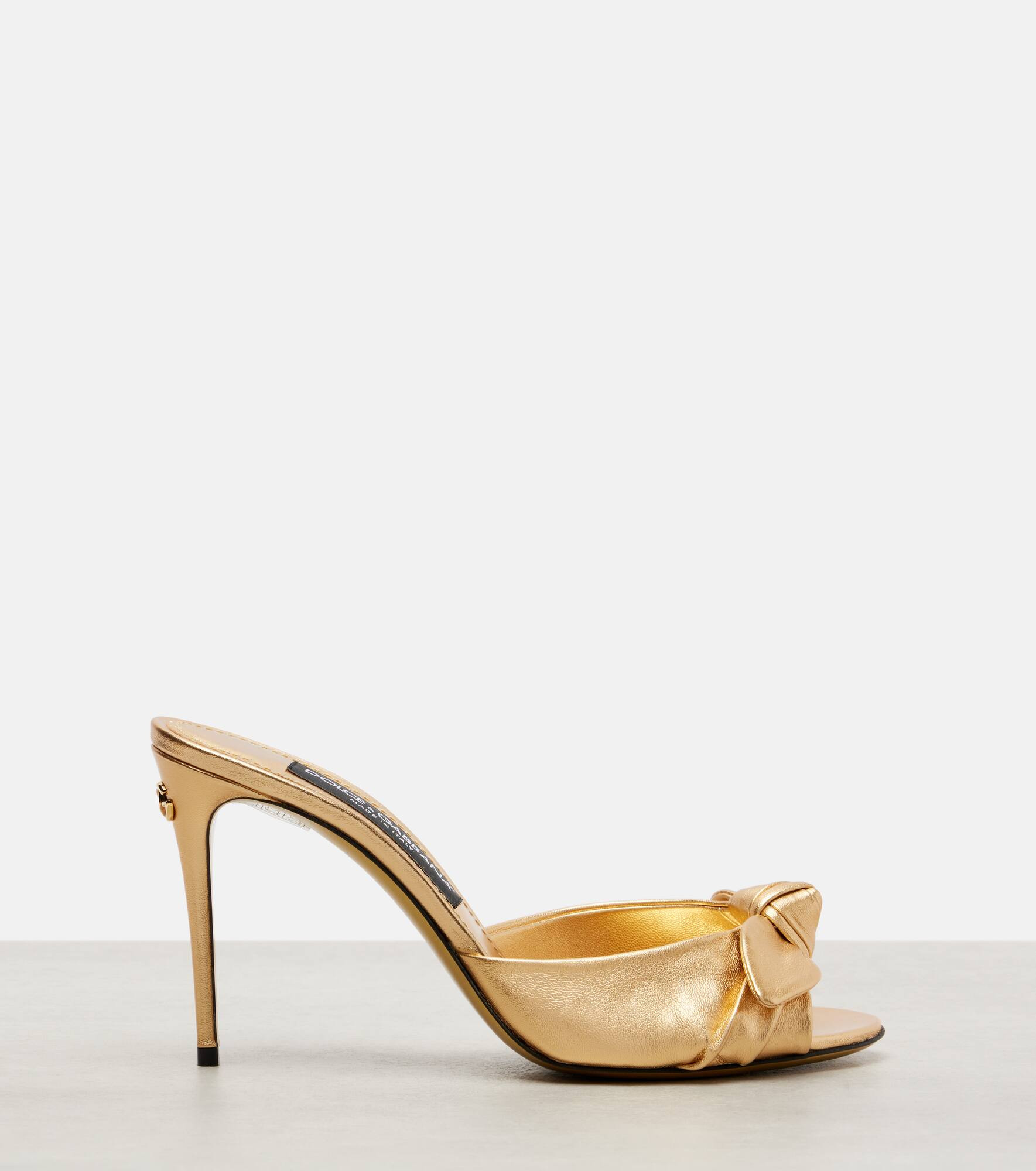 Bow-detail metallic leather mules - 4
