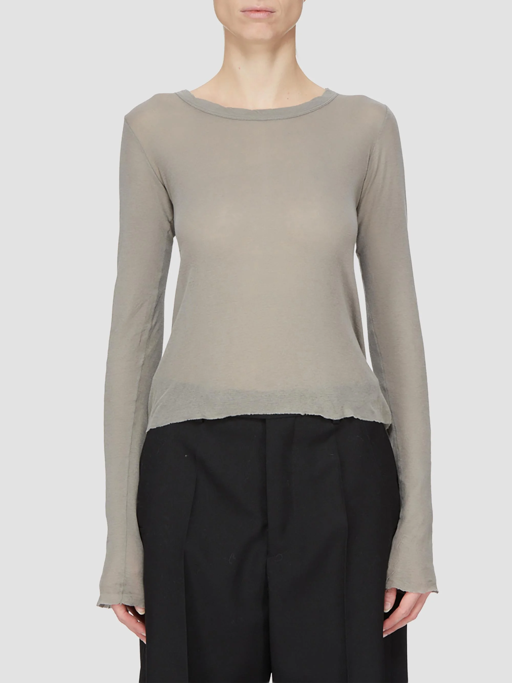 Women's Semi-Sheer Raw-Hem Crop T-Shirt - Steel - 1