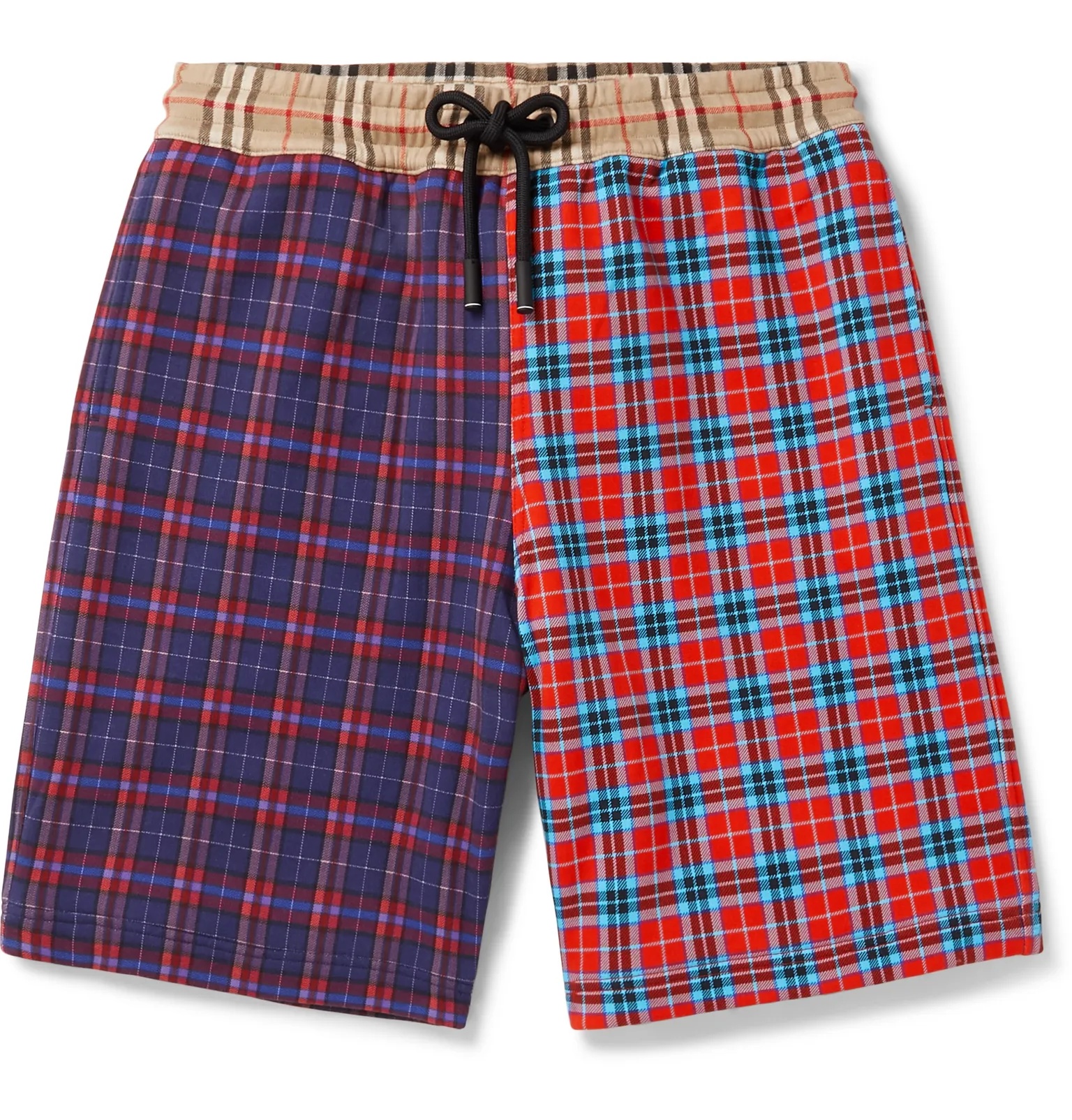 Wide-Leg Checked Cotton-Blend Jersey Drawstring Shorts - 1