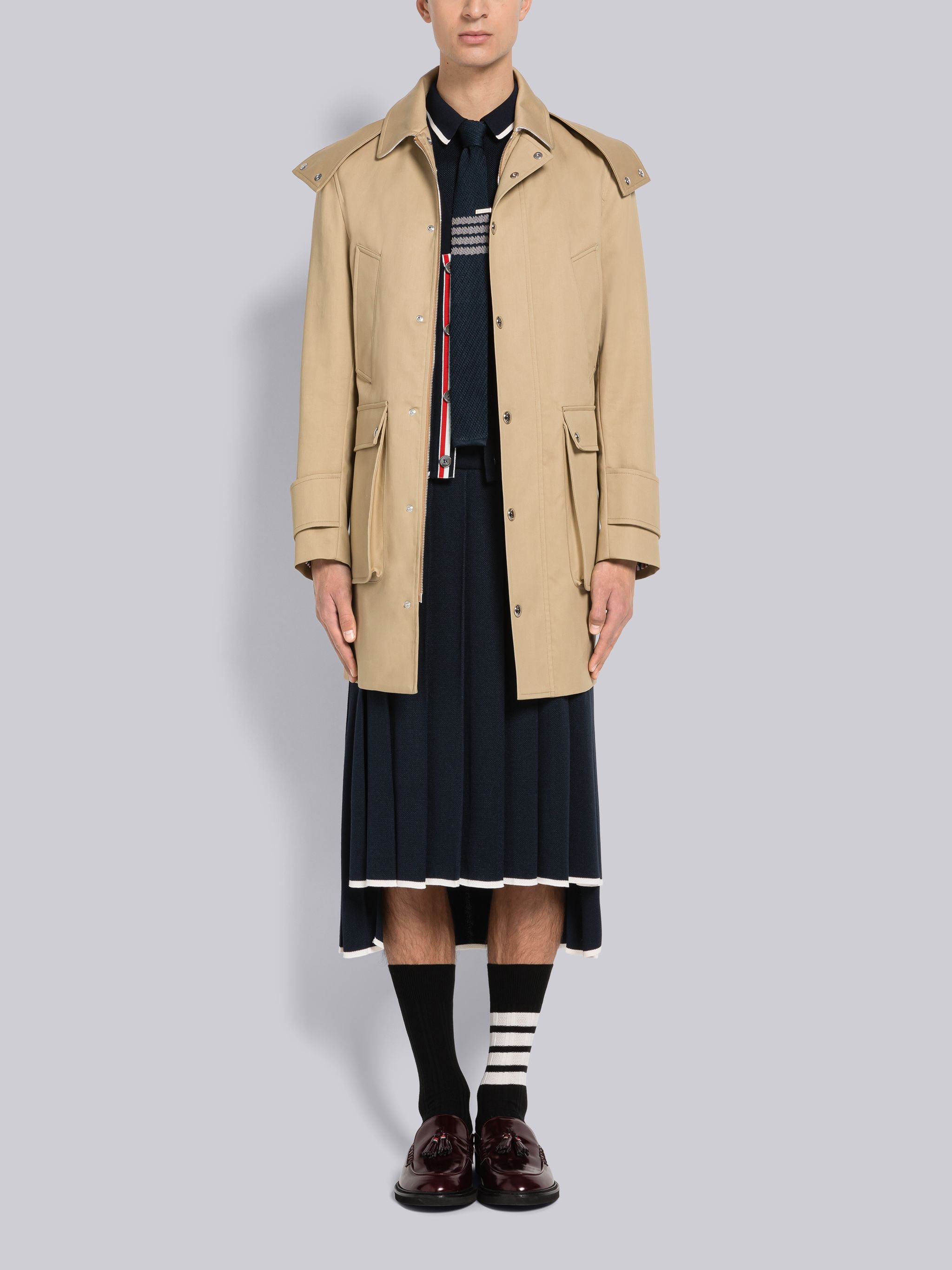 Birdseye Jacquard Stripe Below The Knee Pleated Skirt - 4