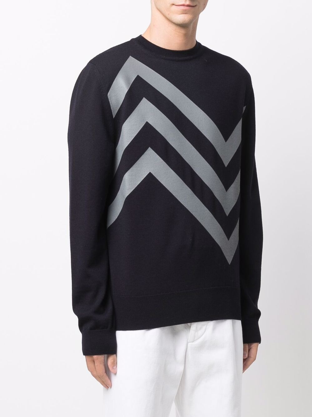 geometric-pattern crew neck jumper - 3