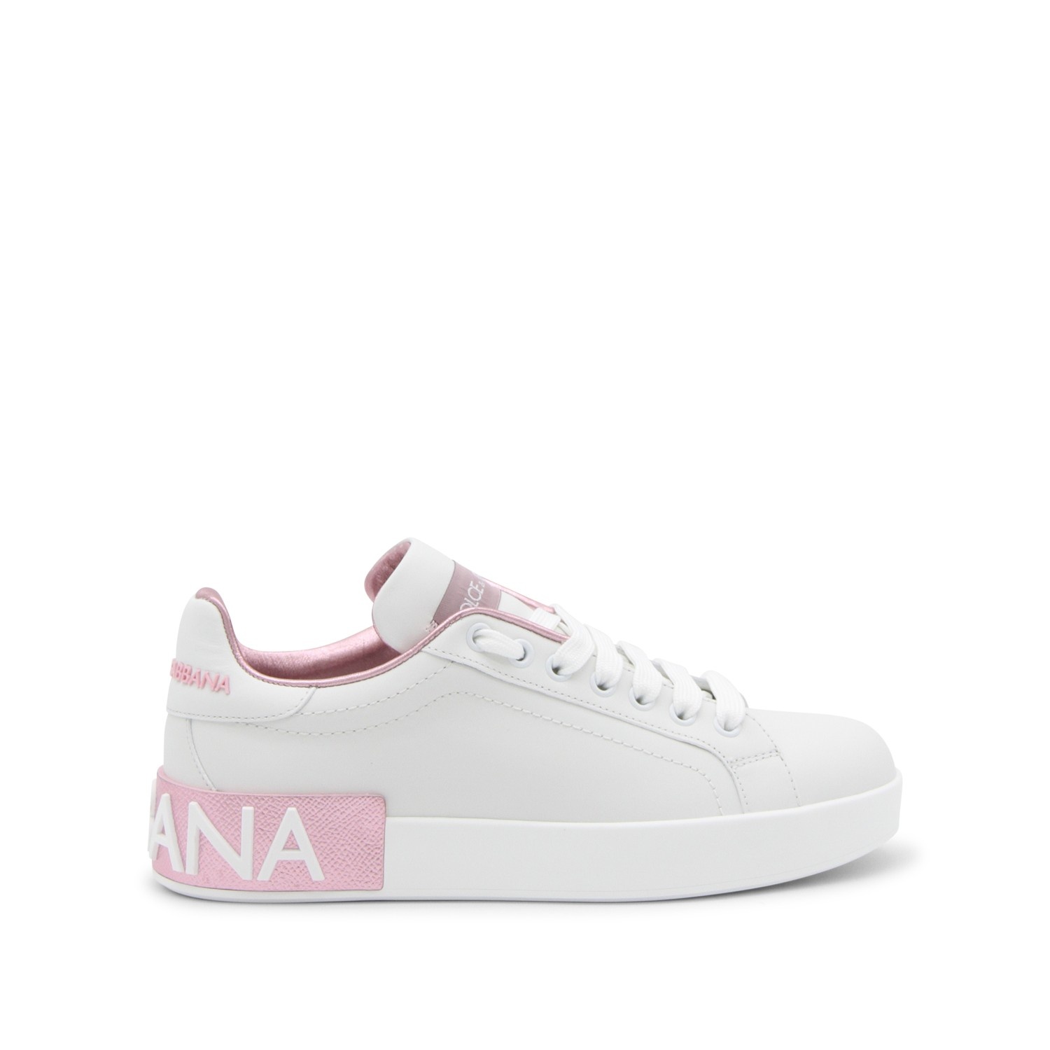 WHITE AND PINK LEATHER PORTOFINO SNEAKERS - 1