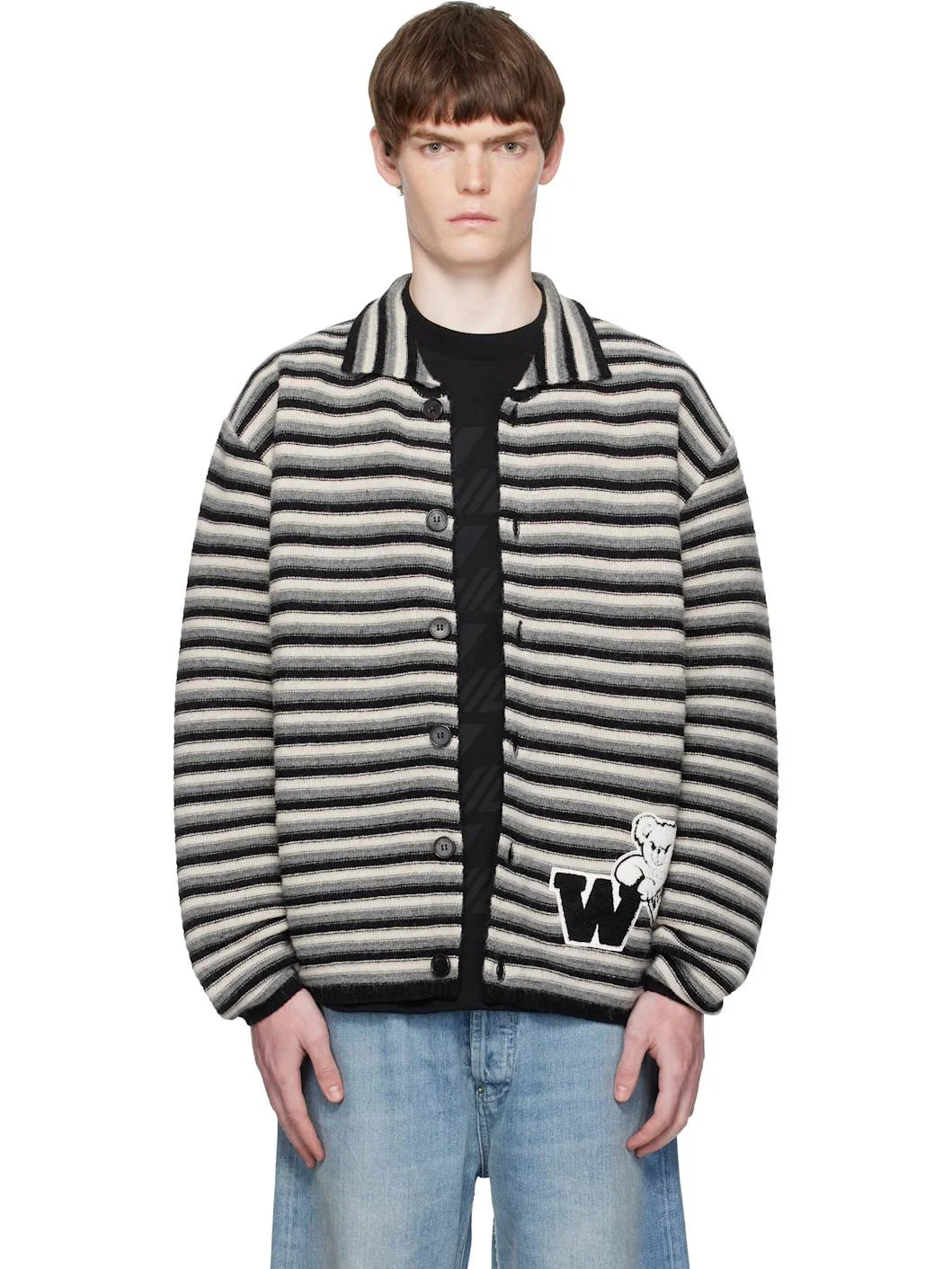 Multicolor Black Stripe Embroidered Cardigan - 1