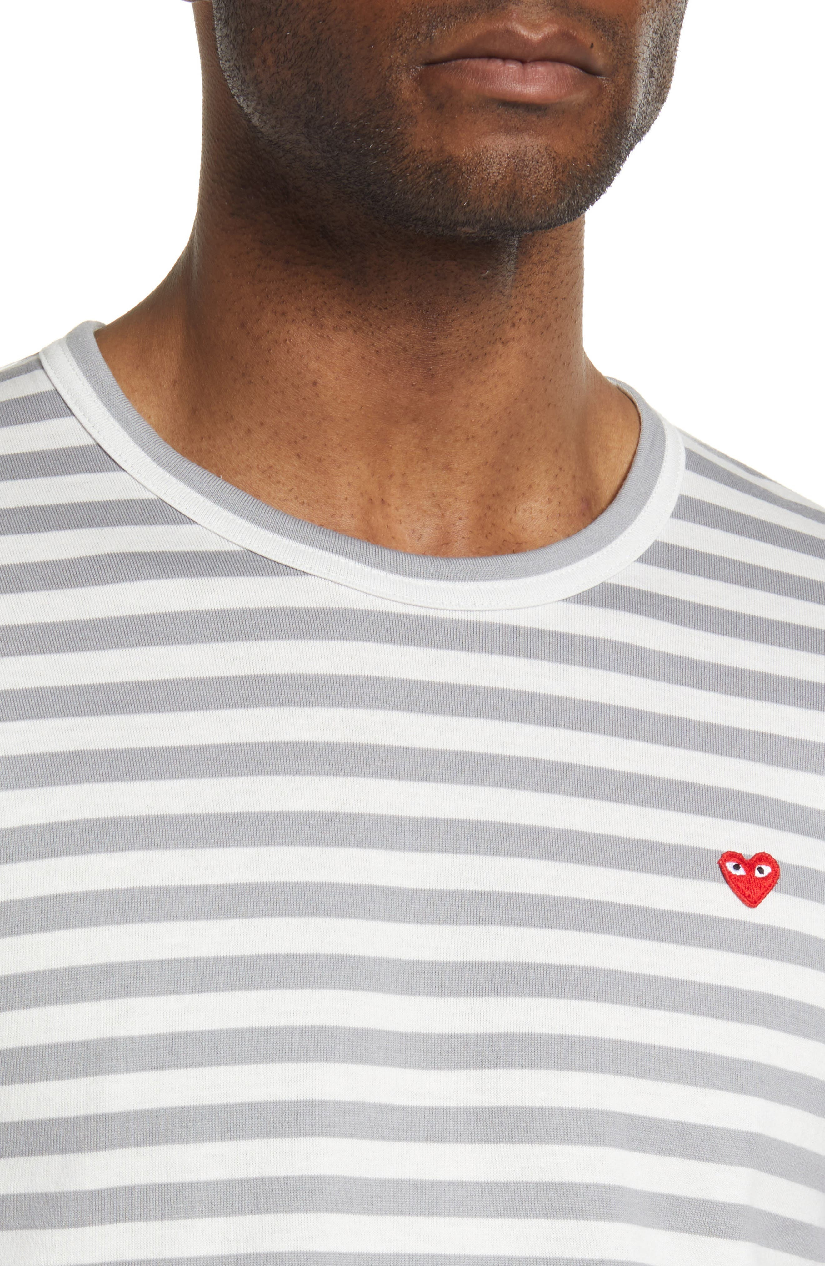 Comme des Garçons PLAY Small Heart Stripe Colorblock Long Sleeve T-Shirt in Grey/Purple at Nordstrom - 4