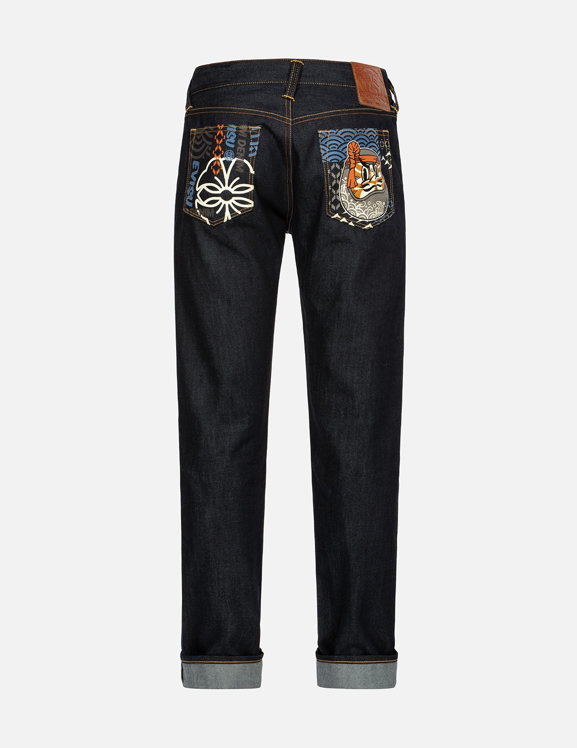 FAIR ISLE PATTERN AND KUMADORI DARUMA PRINT SLIM FIT DENIM JEANS #2010 - 2