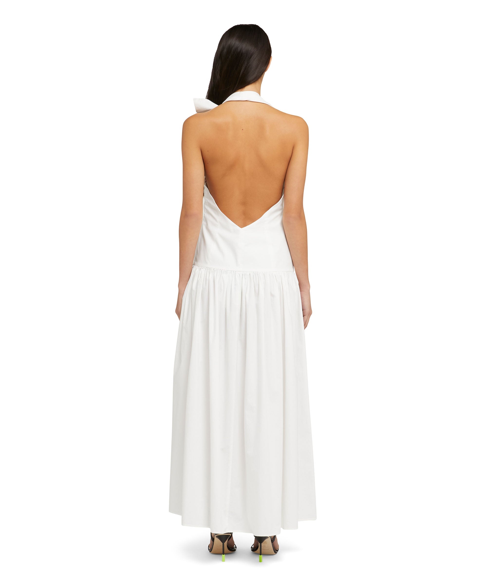 Poplin long sleeveless dress with bowed waistline - 3