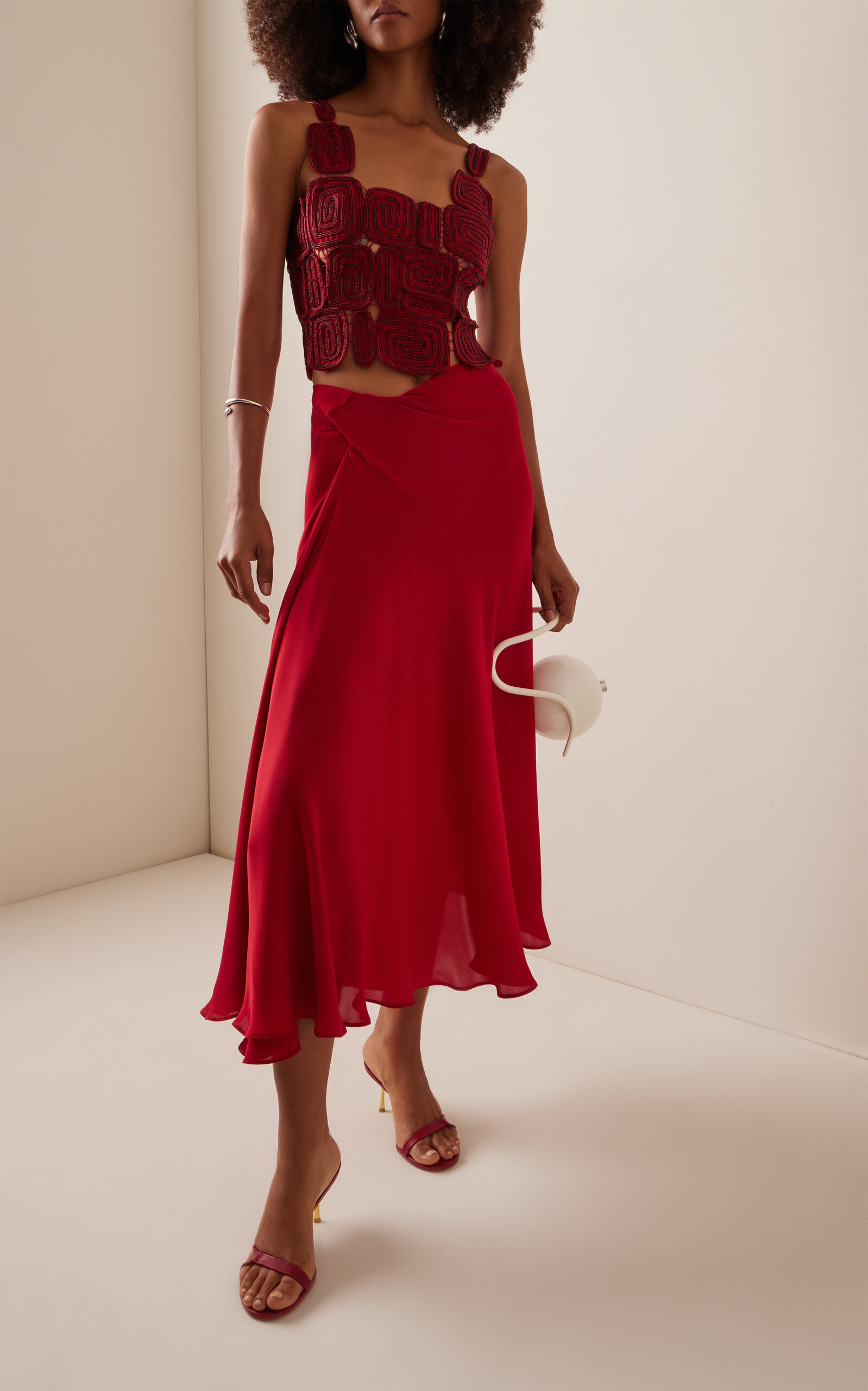 Shera Twisted Silk Midi Skirt burgundy - 2