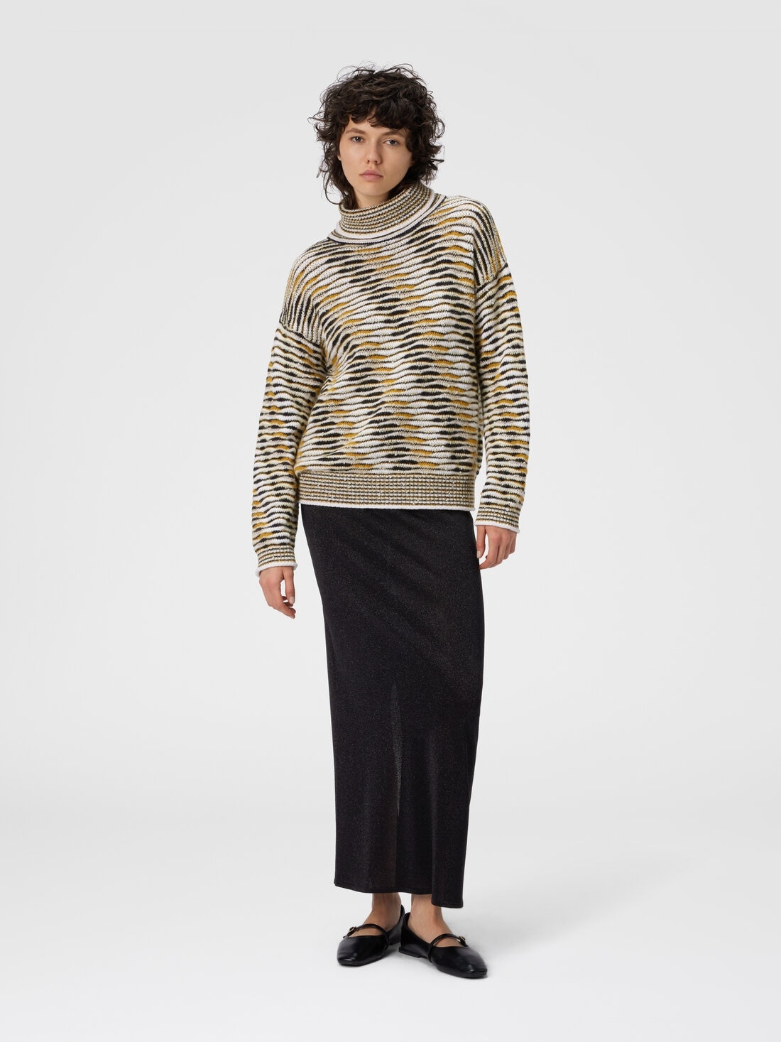 Oversized High-Neck Sweater with Flame Pattern - 2