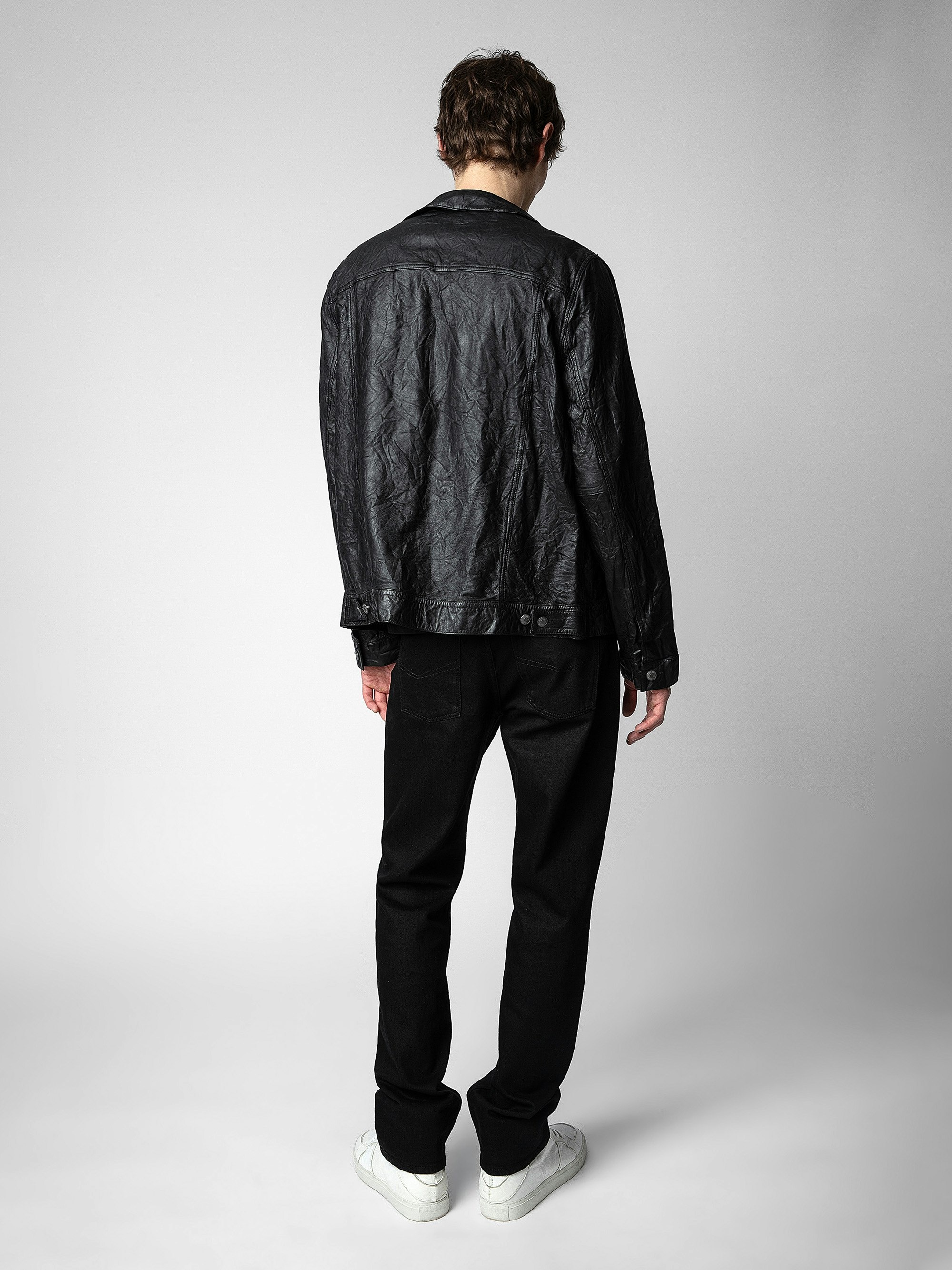Creased leather base jacket - 3
