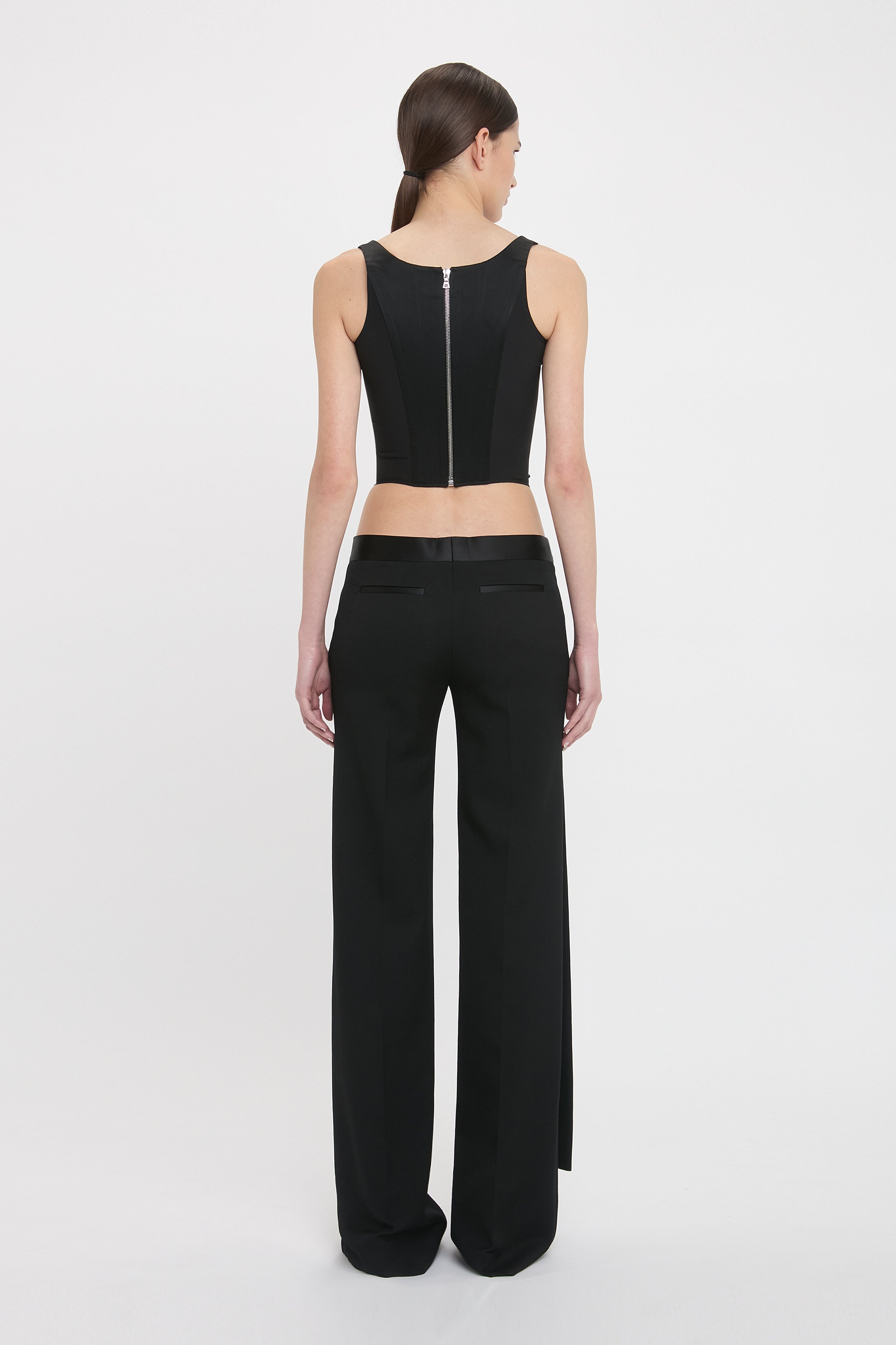 Satin Waistband Trouser In Black - 4