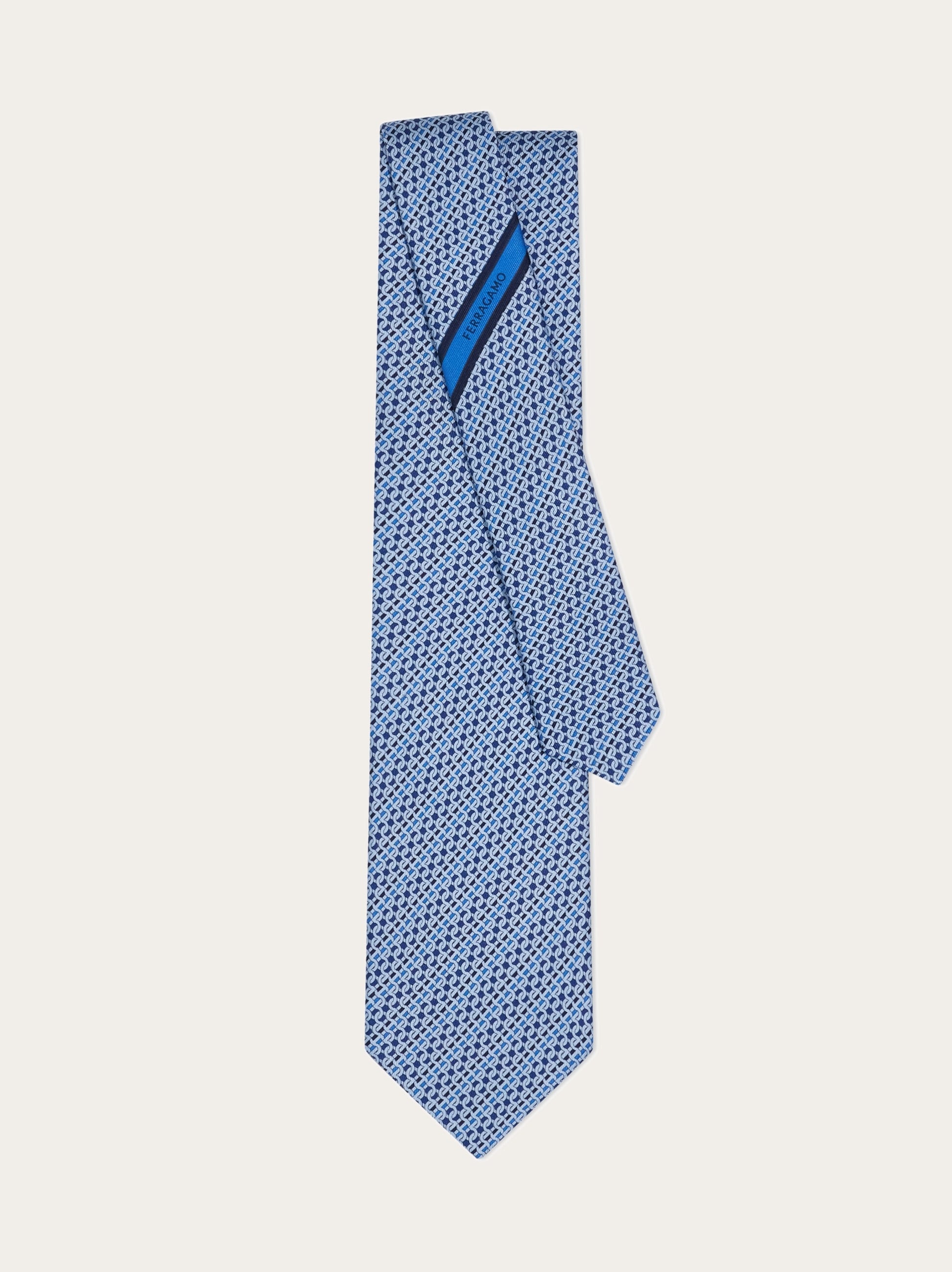 Printed silk tie with interlocking Gancini and regimental stripes - 3