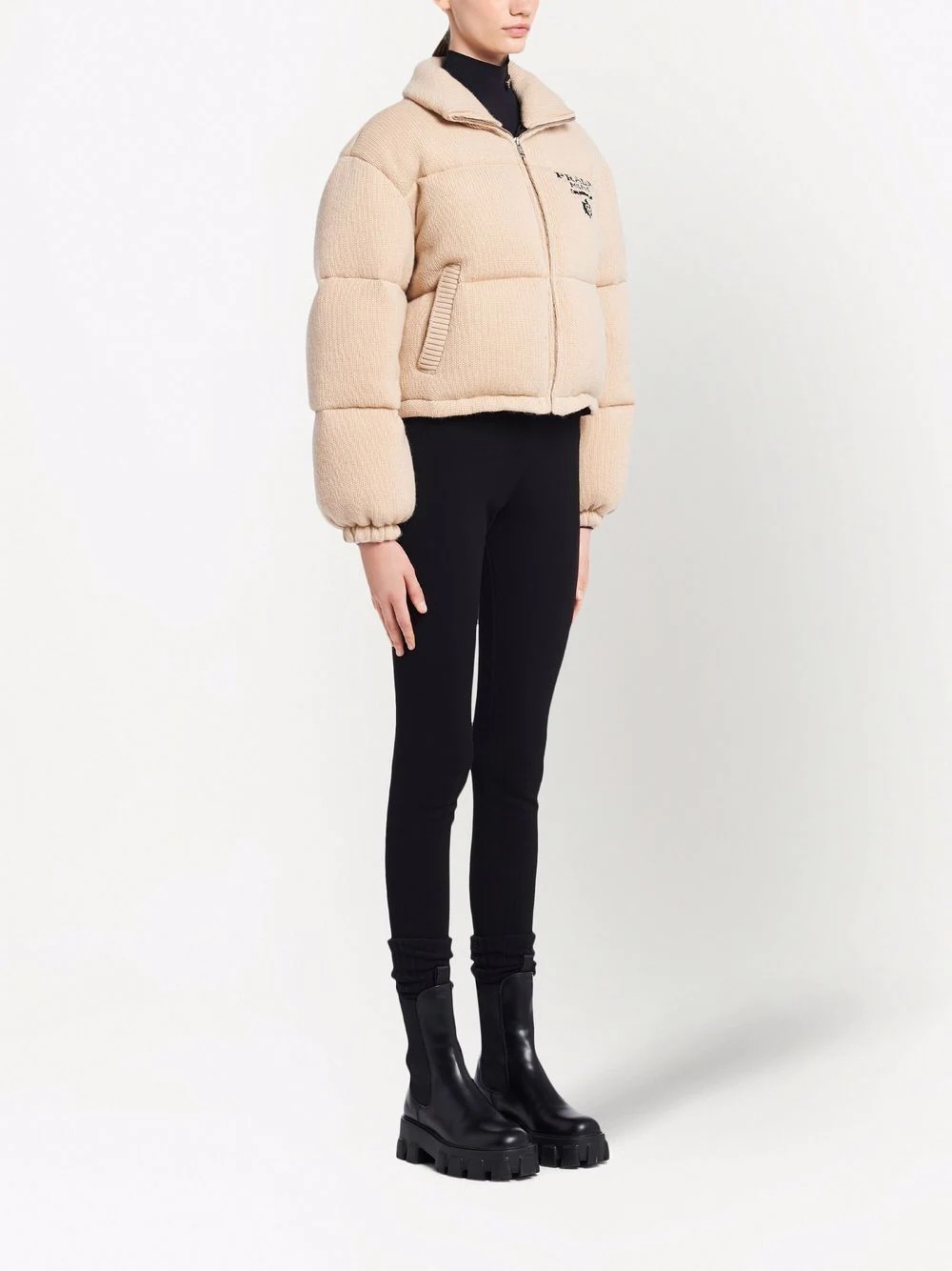 logo-detail cashmere padded jacket - 3