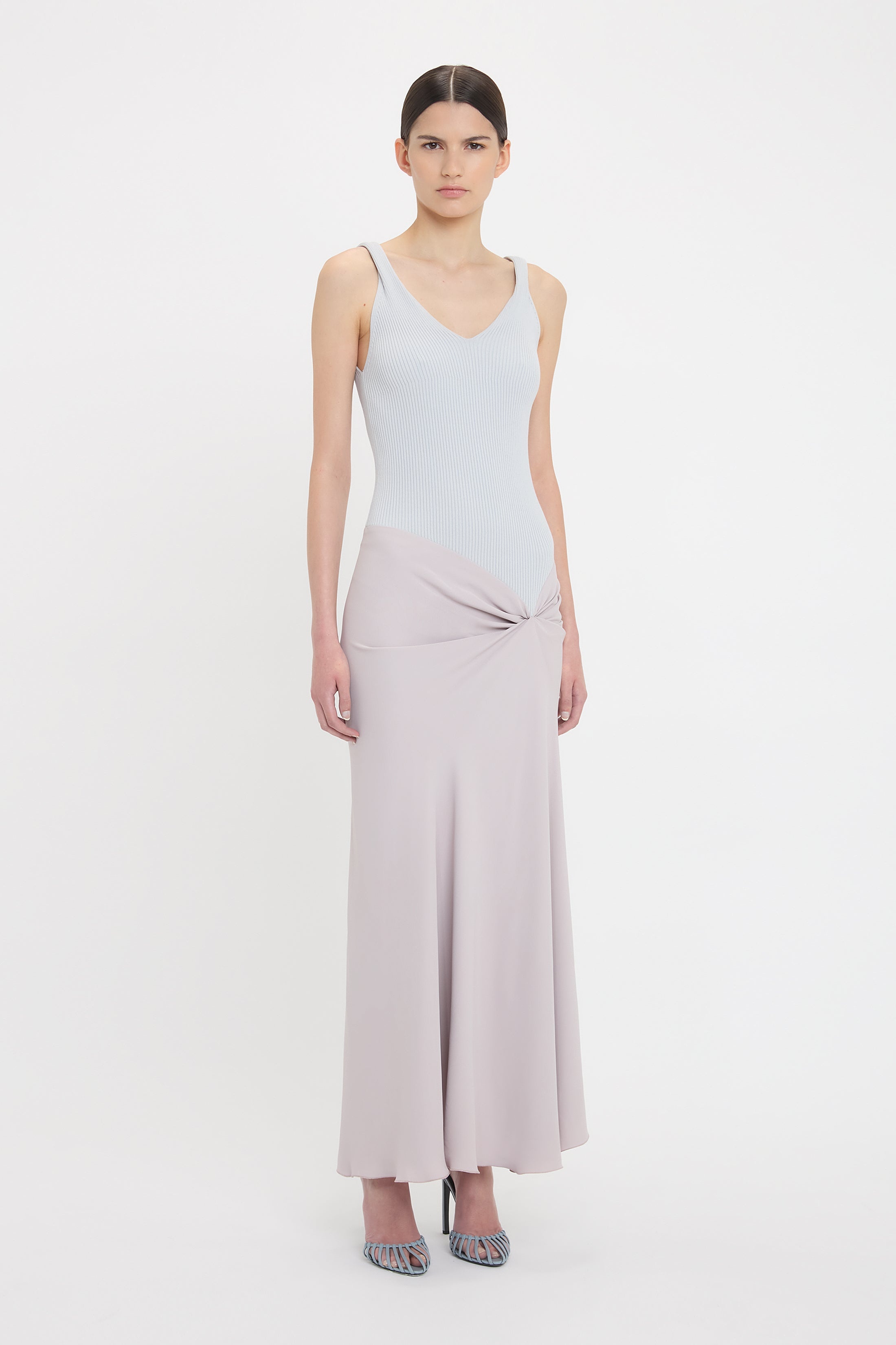 Knit Detail Cami Midi Dress In Heather - 3