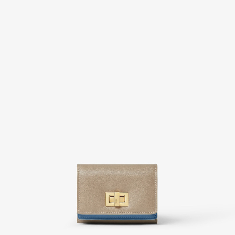 Fendi Way Trifold Small Dove gray and light blue leather wallet 1