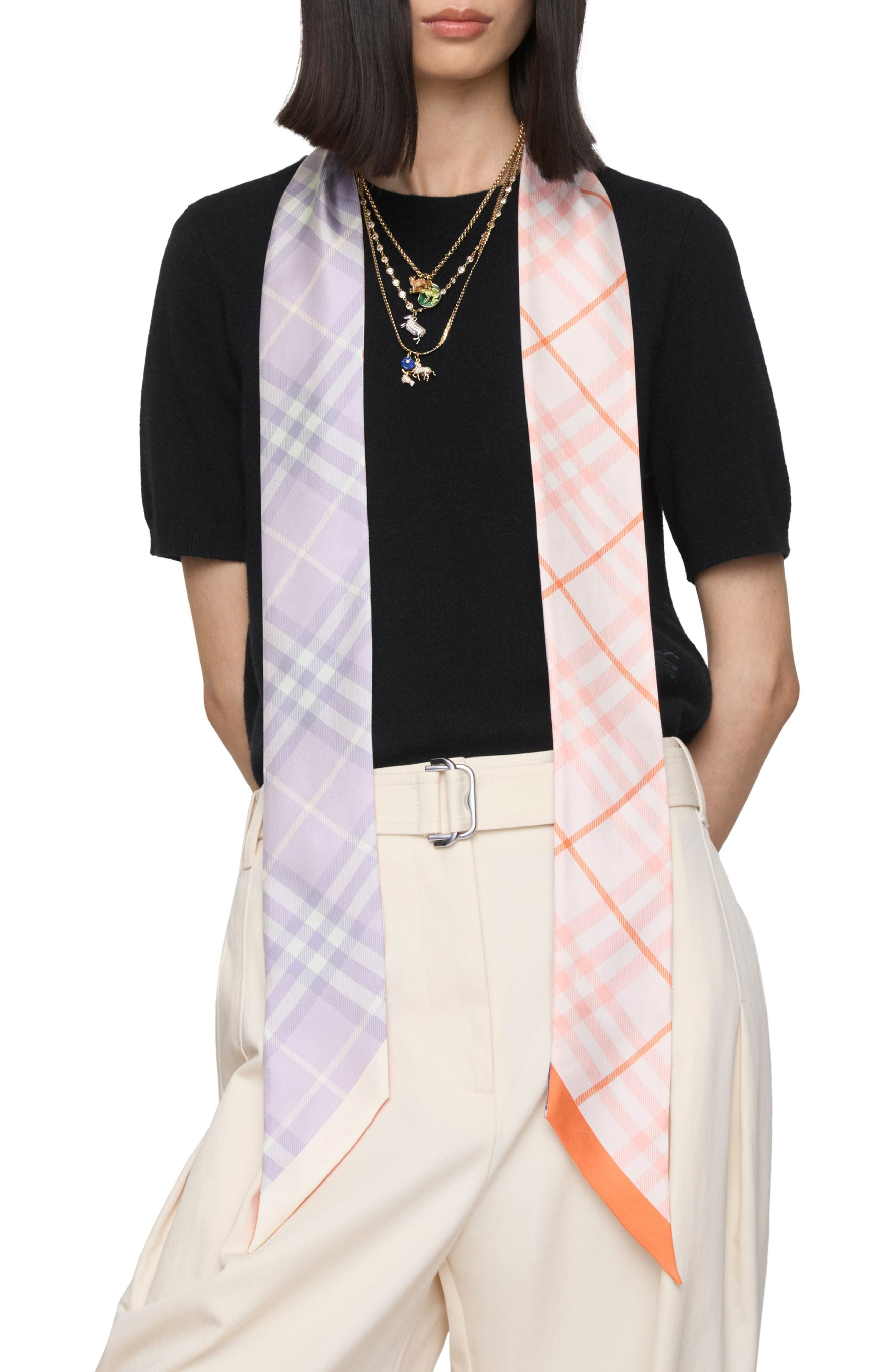burberry Check Silk Twill Skinny Scarf in Sugar/Hume at Nordstrom - 2