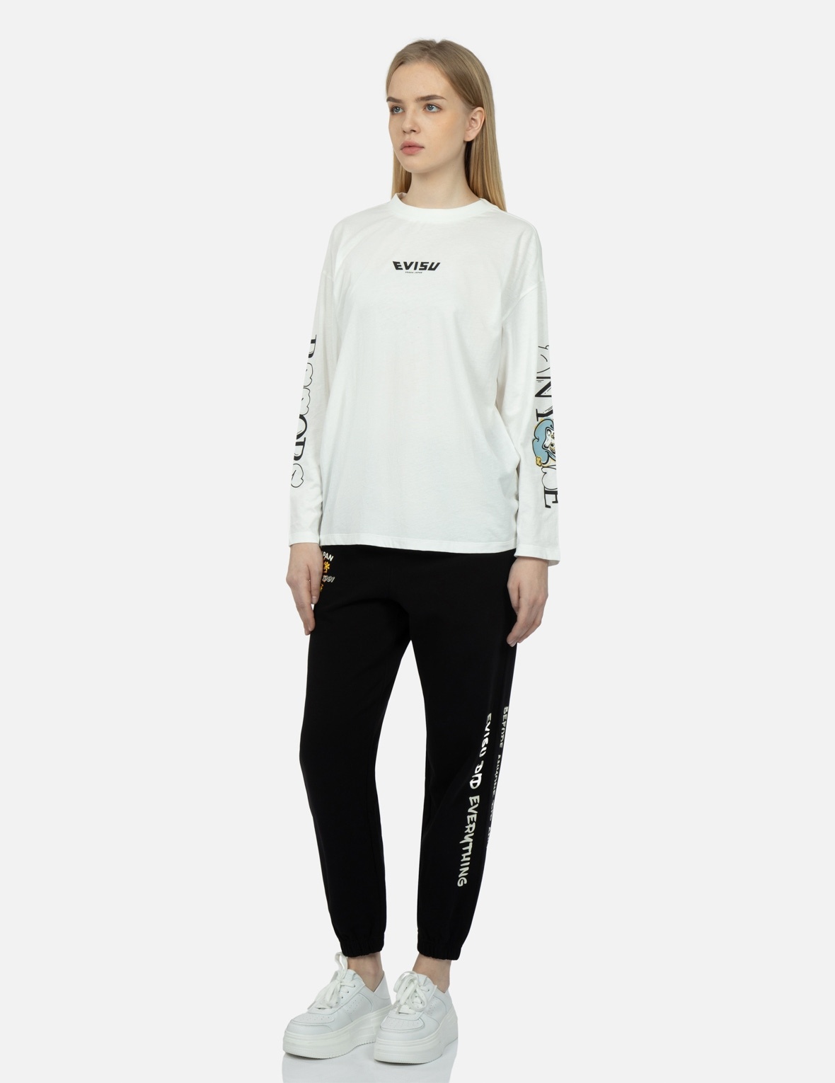 GRAFFITI DARUMA SLOGAN PRINT LONG-SLEEVE T-SHIRT - 4