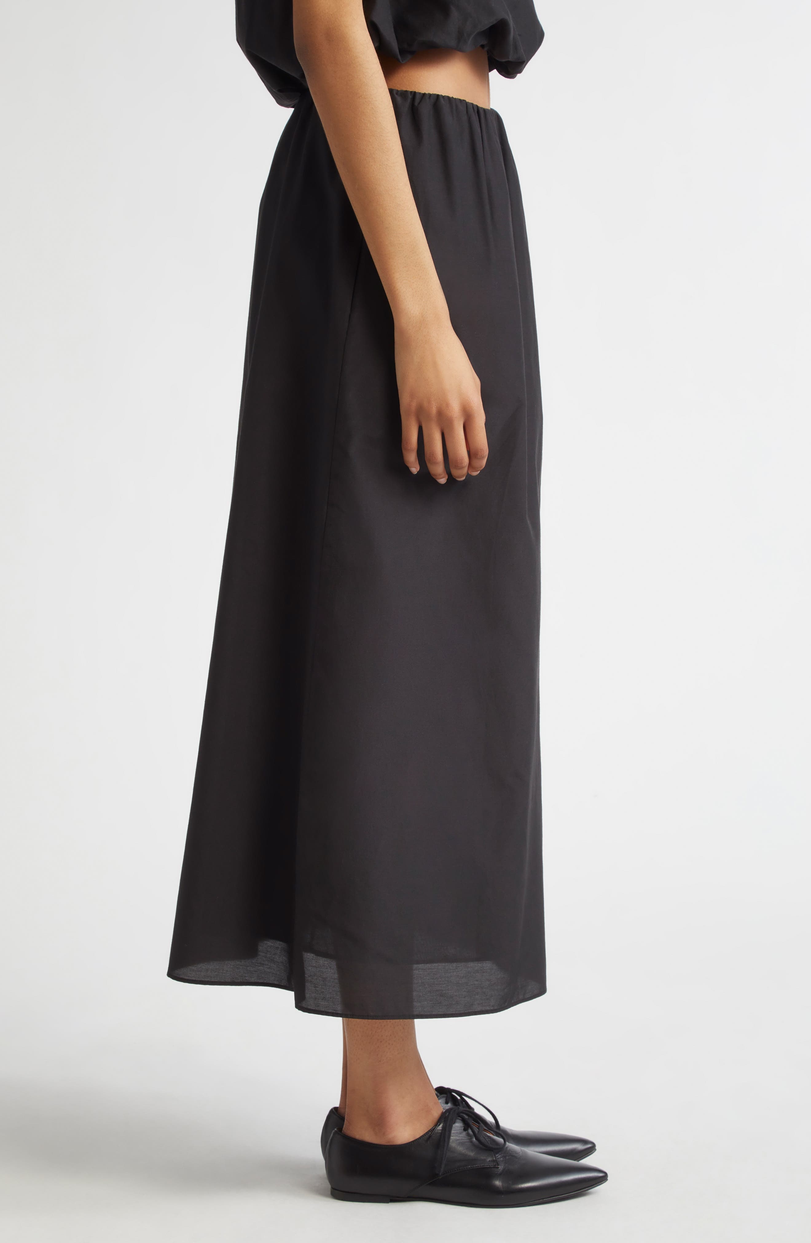 LOULOU DE SAISON Carmen Cotton & Silk Voile Maxi Skirt in Black at Nordstrom - 4