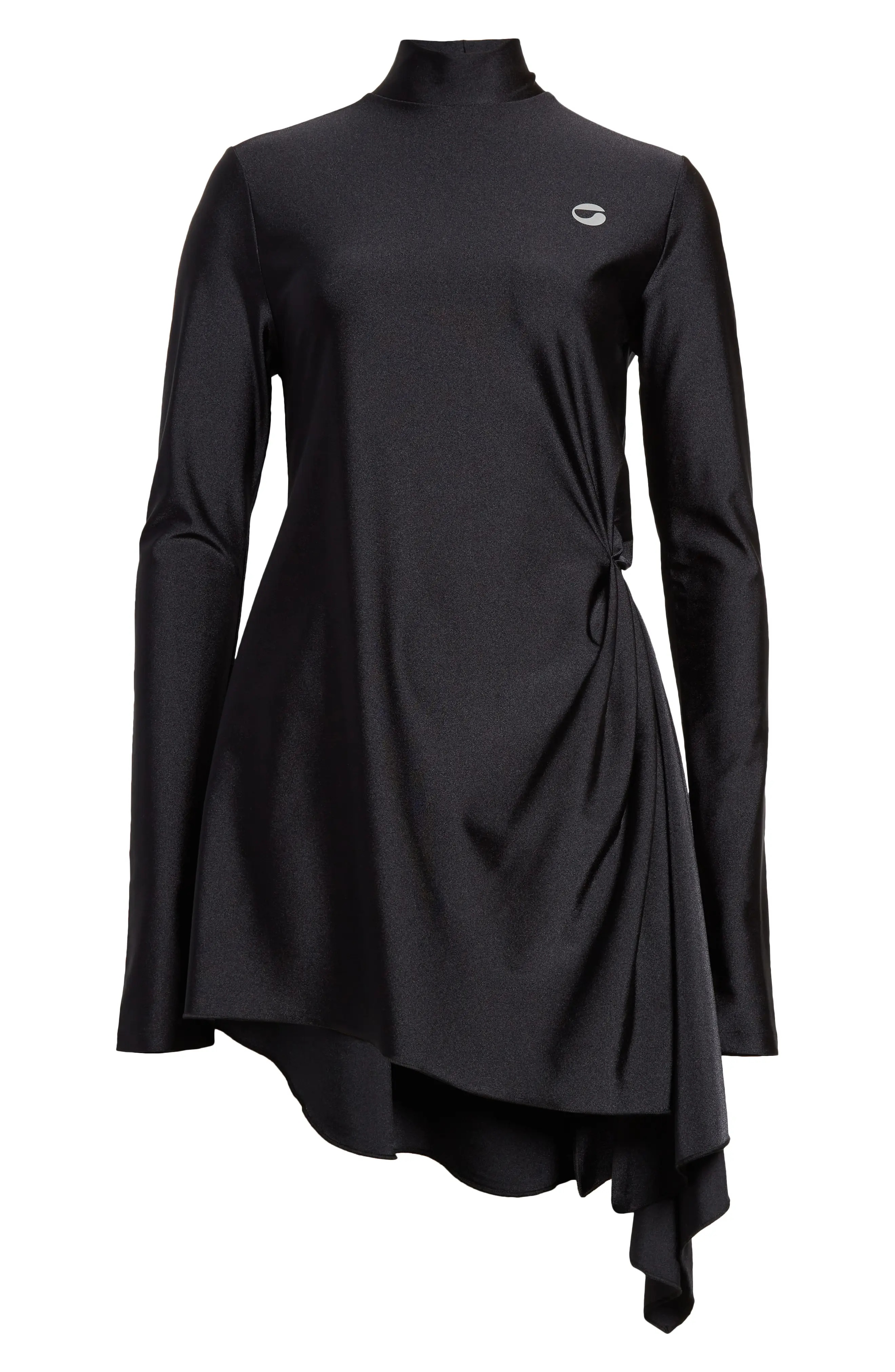 Mock Neck Long Sleeve Draped Asymmetric Minidress - 1