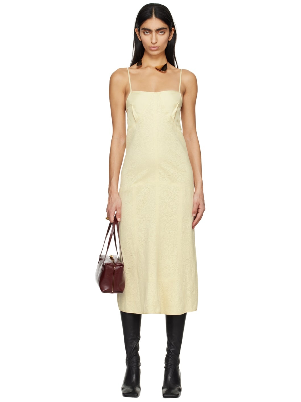 Yellow Square Neck Midi Dress - 1