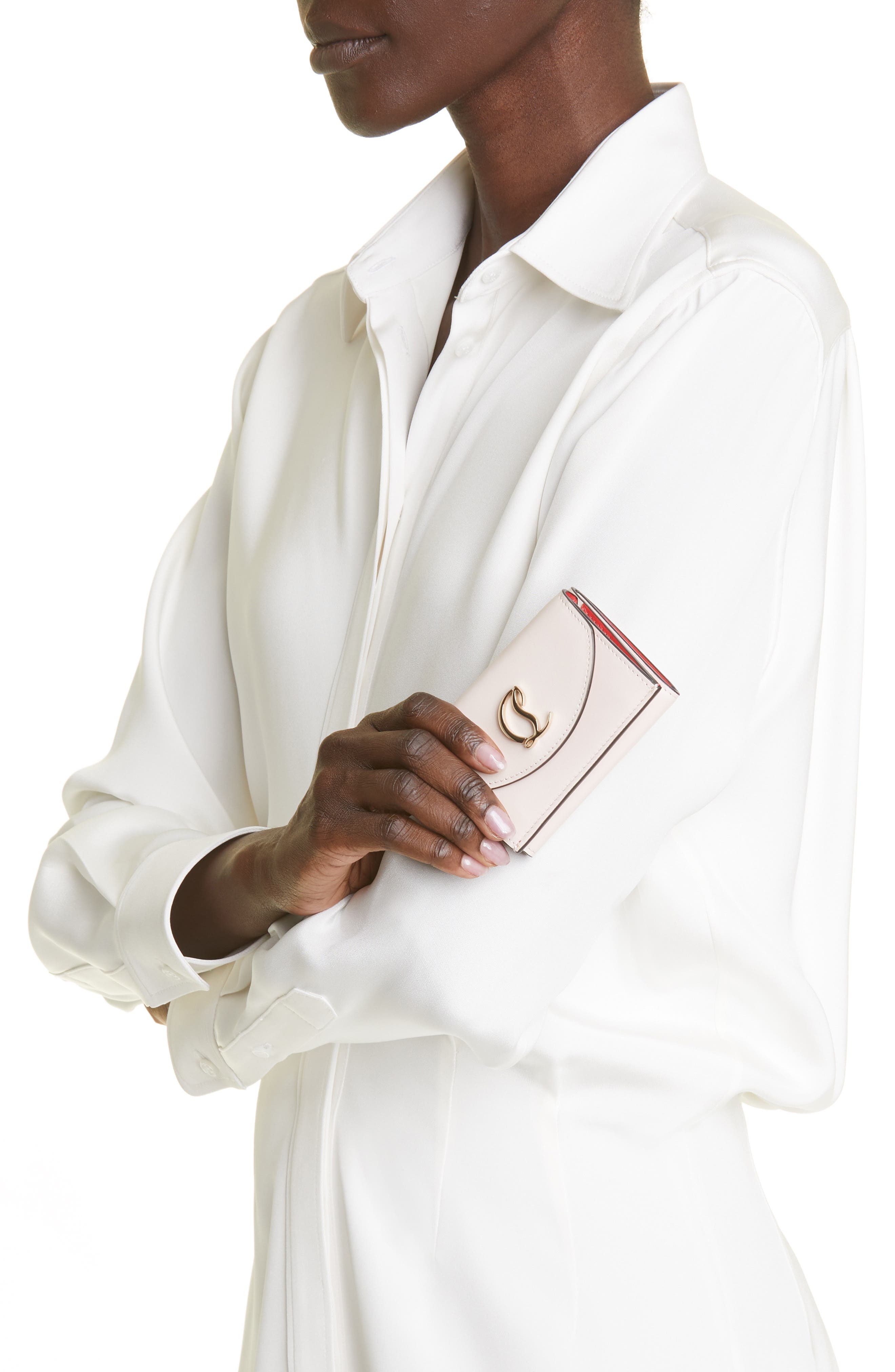 Christian Louboutin Loubi 54 Compact Leather Wallet in 5446 Leche/Gold at Nordstrom - 3