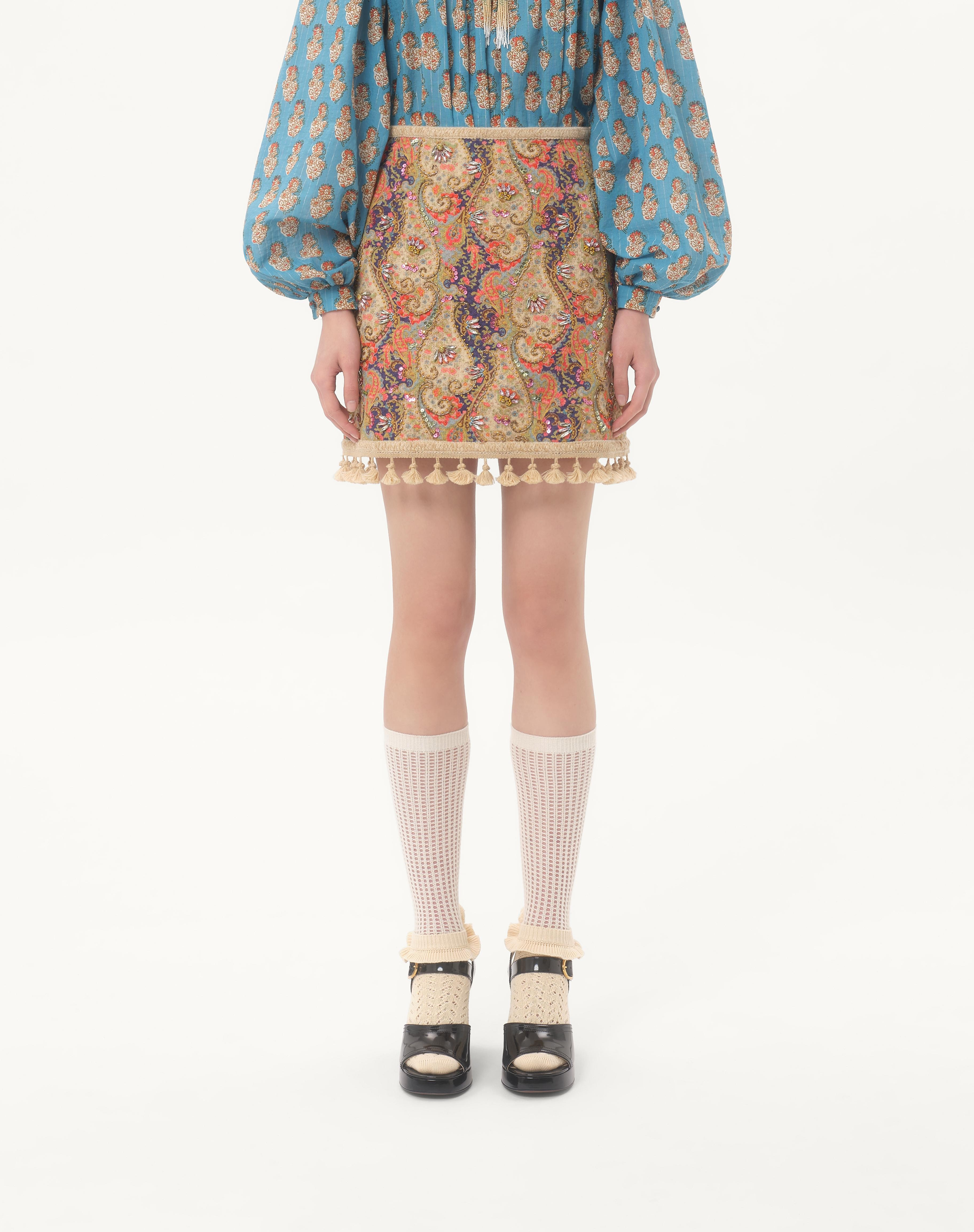 EMBROIDERED SKIRT ON PIQUET WITH PAISLEY VOYAGE IMAGINAIRE PRINT - 3