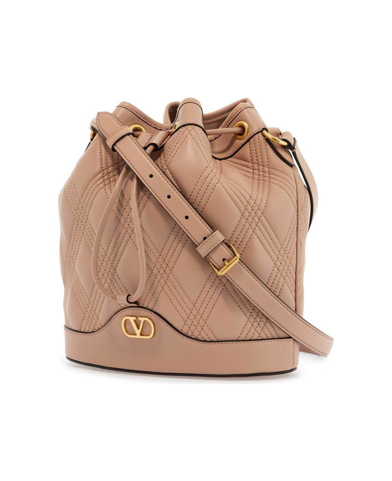 Vlogo Plaque Drawstring Quilted Shoulder Bag - 3