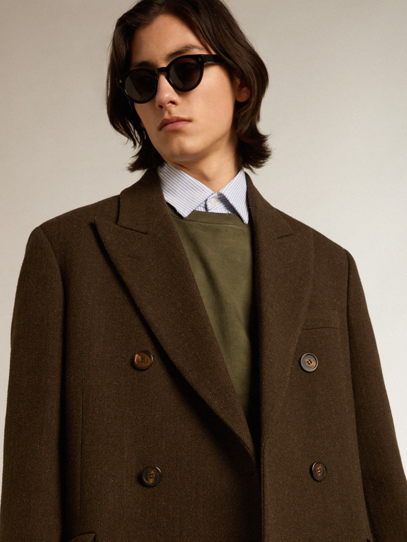 Men’s double-breasted coat in bark-colored wool 2