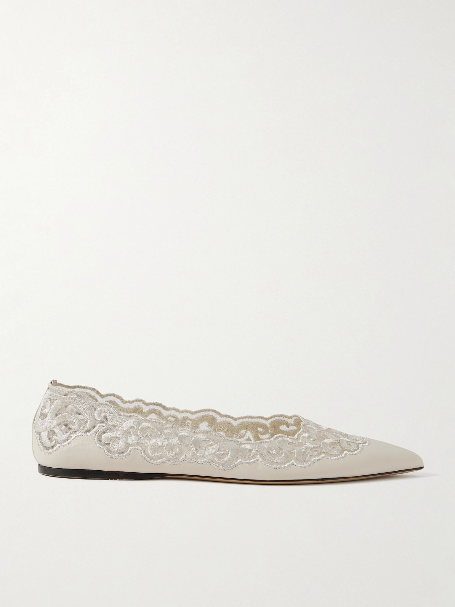 Ziva leather and embroidered tulle point-toe flats Ivory - 1