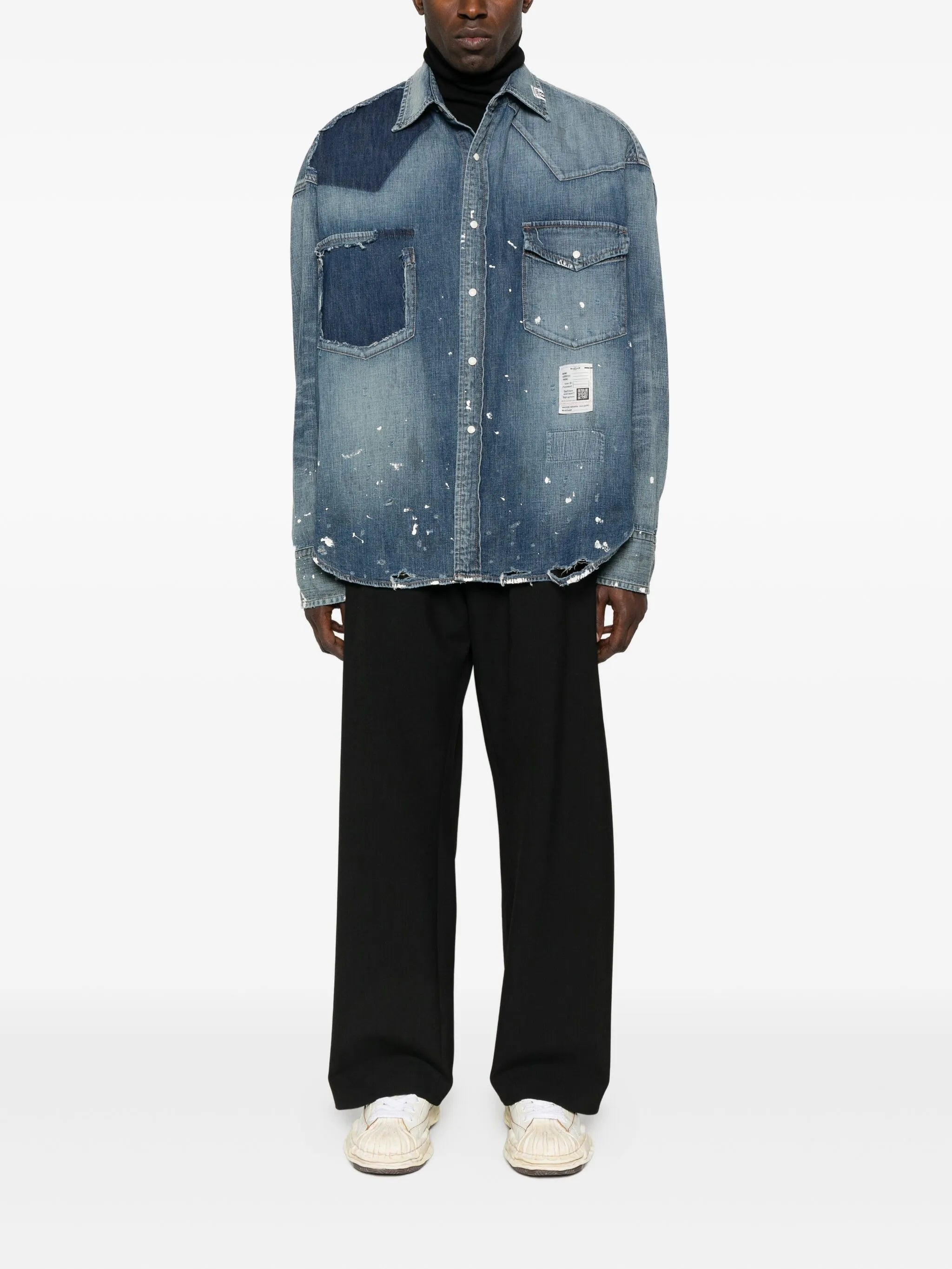 Maison Mihara Yasuhiro Paint-splatter Patchwork Denim Shirt - 4