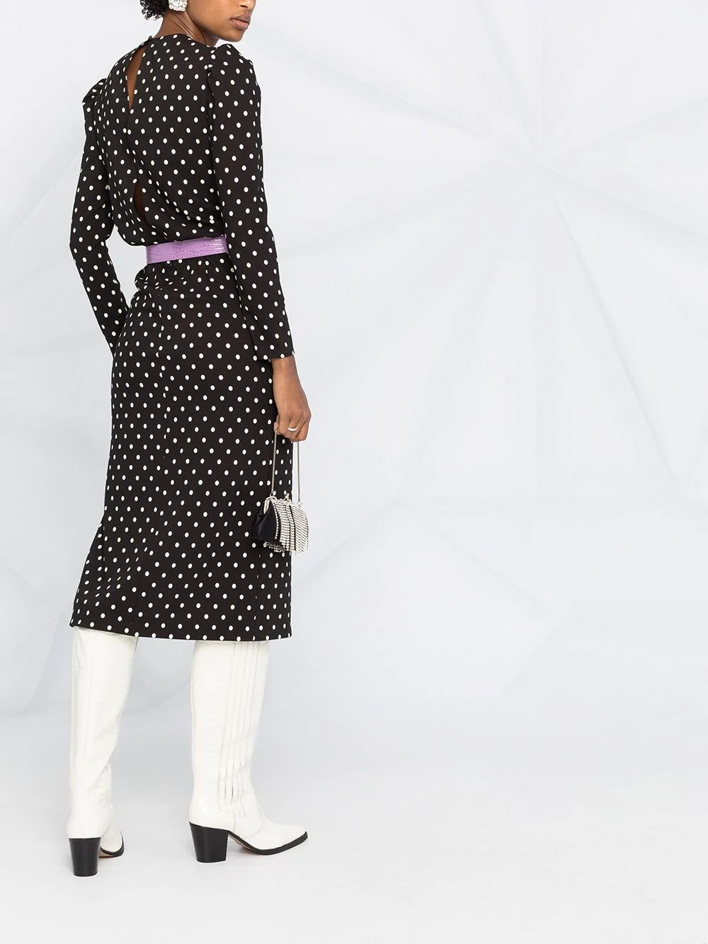 polka dotted long-sleeved dress - 6