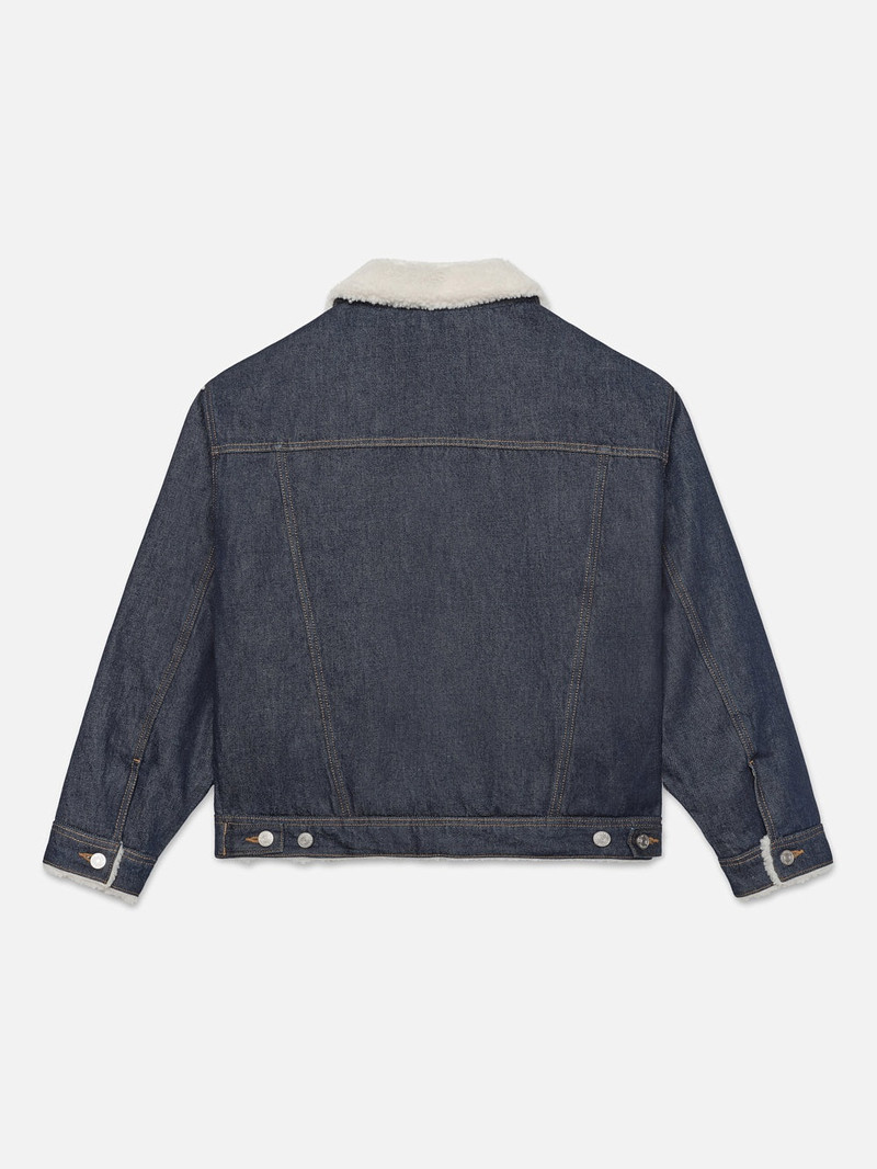 FRAME Oversized Shearling Denim Jacket in Fort Bay outlook