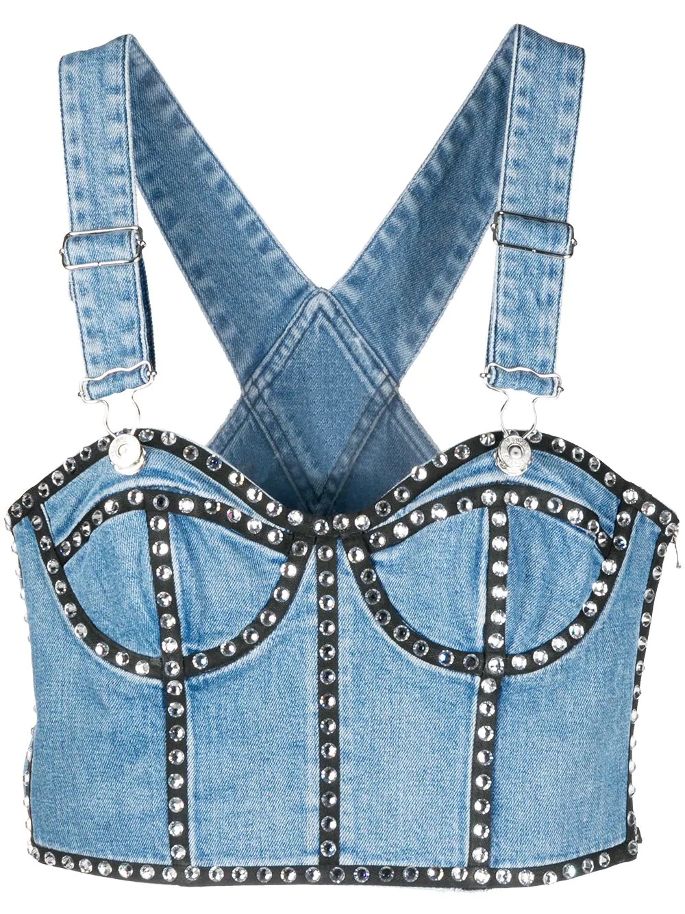 crystal-trim denim bustier - 1