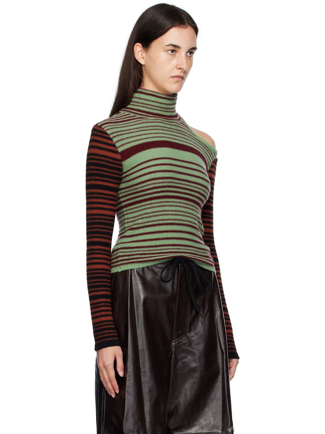 Green & Burgundy Elodie Multi Stripe Cut-Out Turtleneck - 2