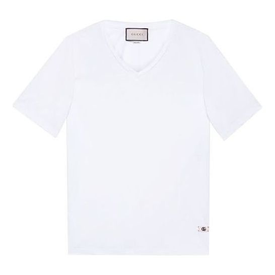 Gucci Linen V-Neck T-Shirt With Double G 'White' 645269-XJC6N-9692 - 1