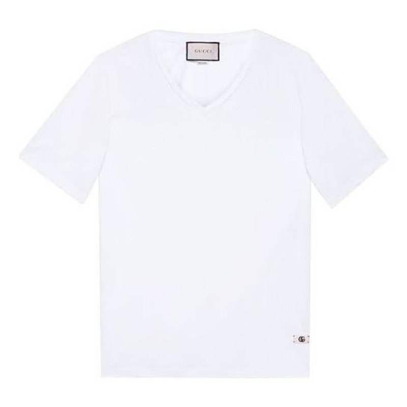 Gucci Linen V-Neck T-Shirt With Double G 'White' 645269-XJC6N-9692 - 1