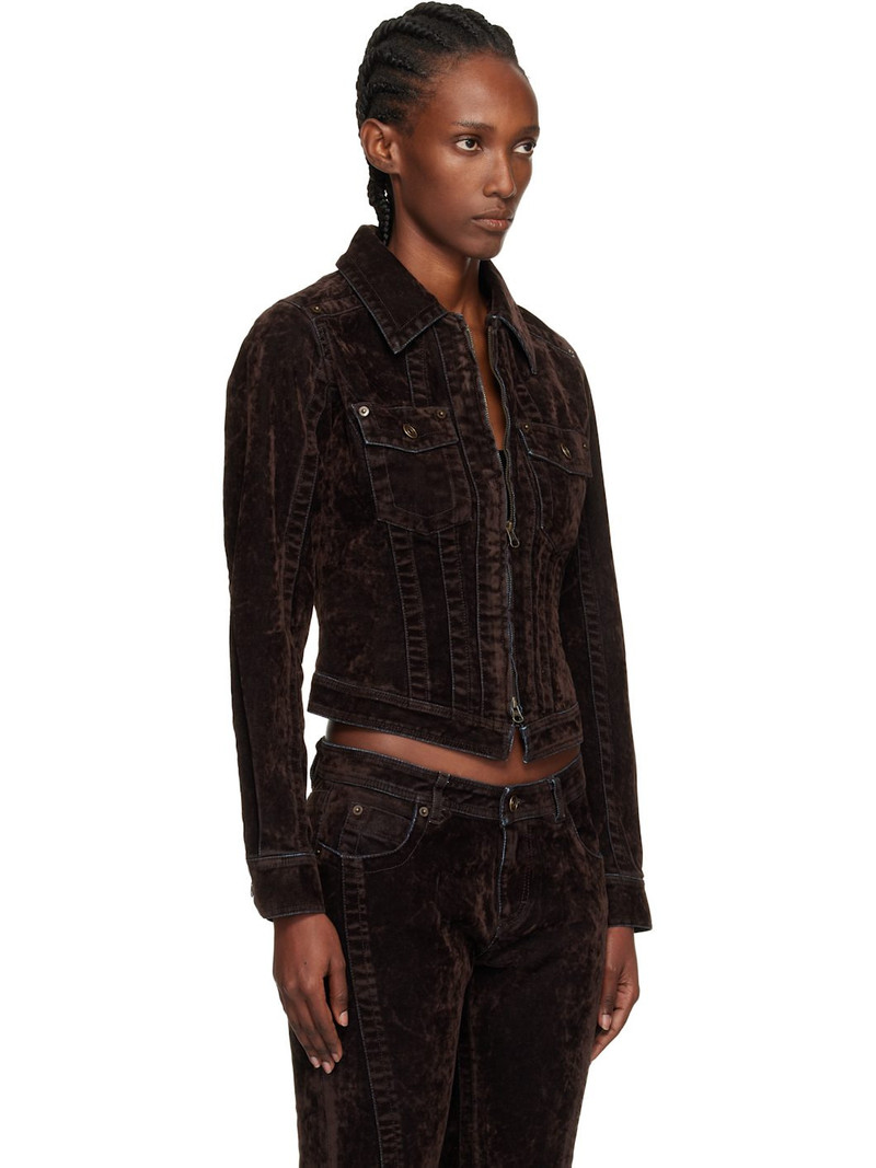 Brown Flock Denim Jacket 2
