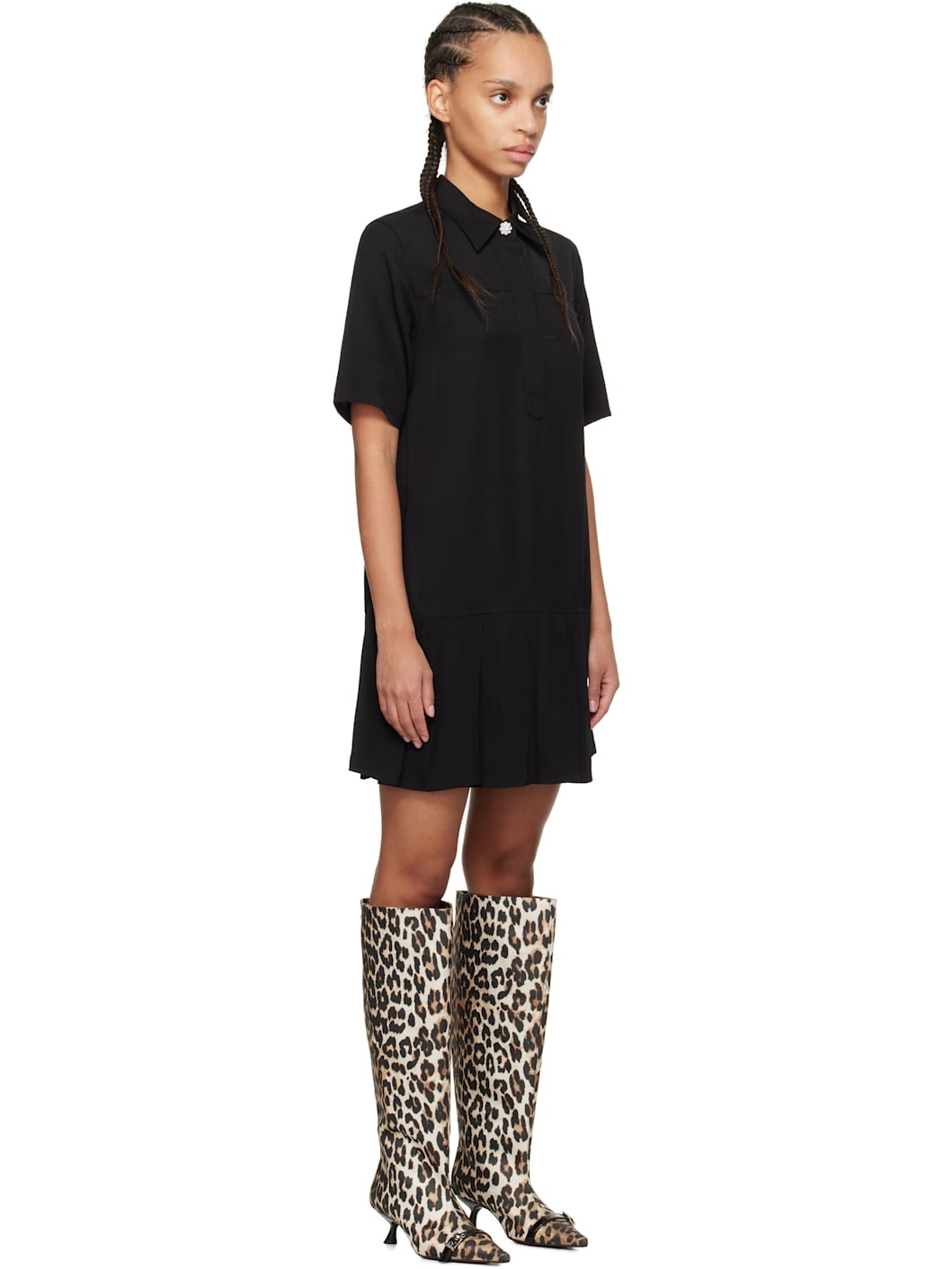 Black Viscose Twill Minidress - 2