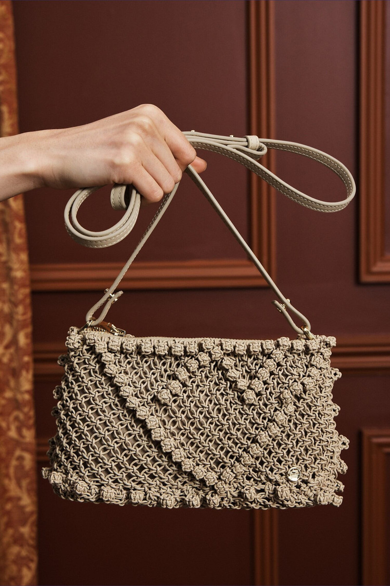 ALÉMAIS Leather Macrame Clutch Taupe outlook