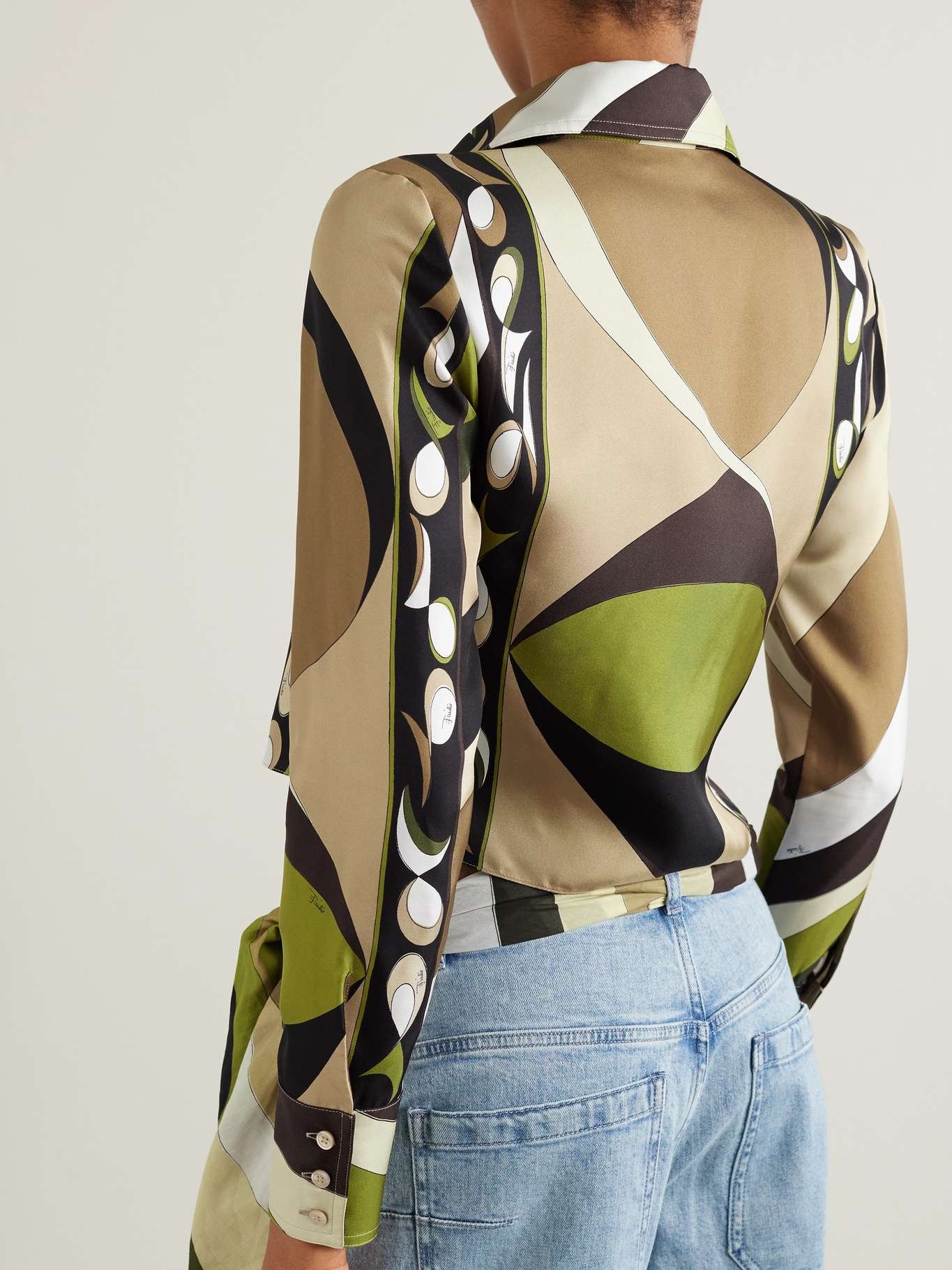 Cropped printed silk-twill shirt - 3