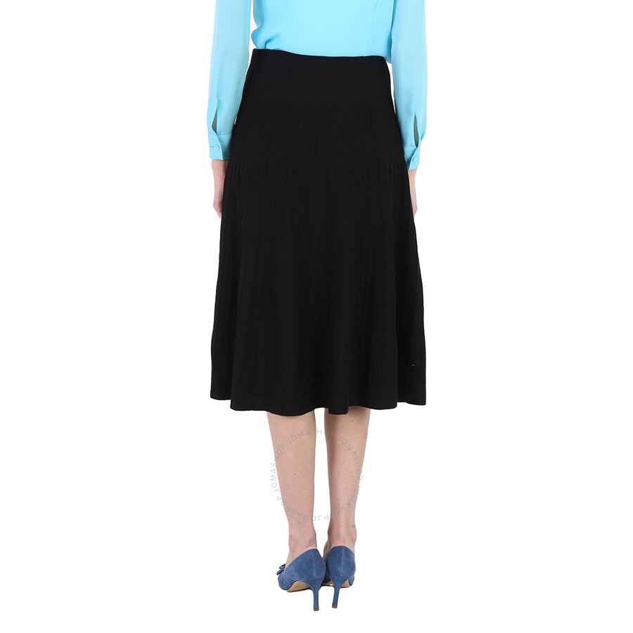 Moschino Ladies Black Leather Detail Pleated Skirt - 6