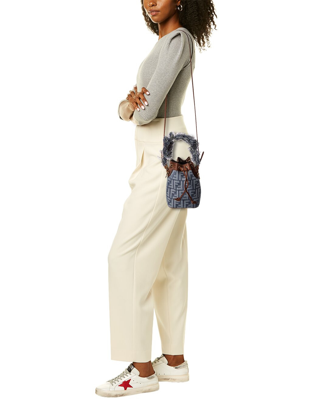 FENDI Mon Tresor Mini FF Denim & Leather Bucket Bag - 4
