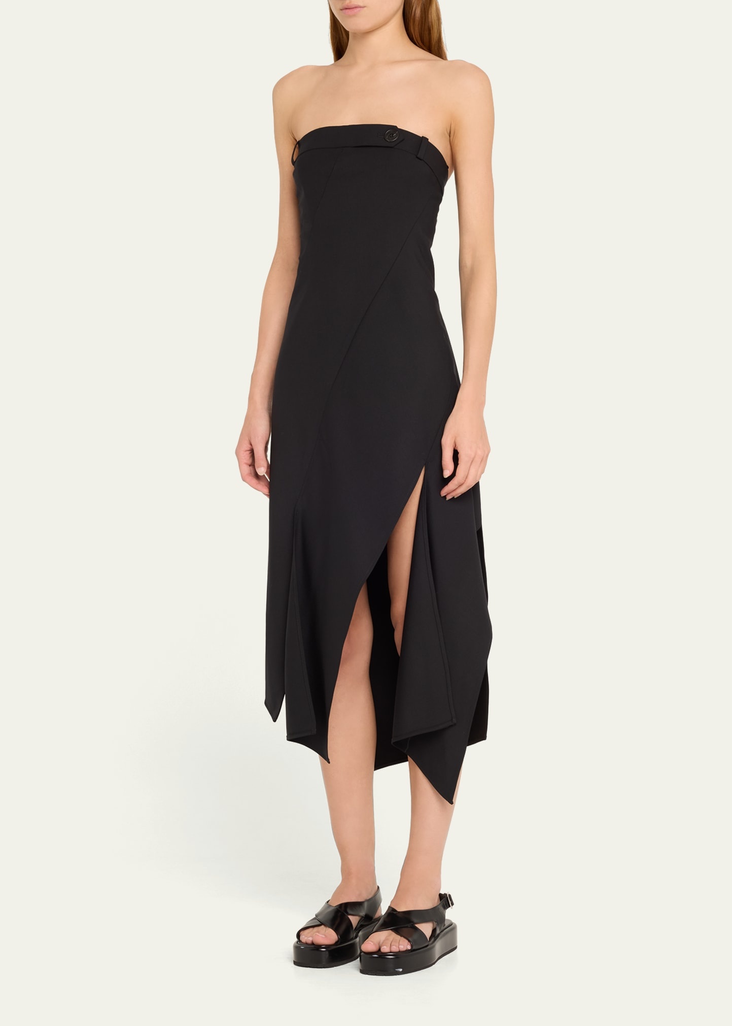 Twisted Suiting Strapless Handkerchief Wool Midi Dress - 4