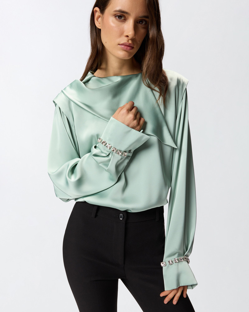 BLOUSE WITH DRAPED COLLAR AND JEWEL DETAILS 5