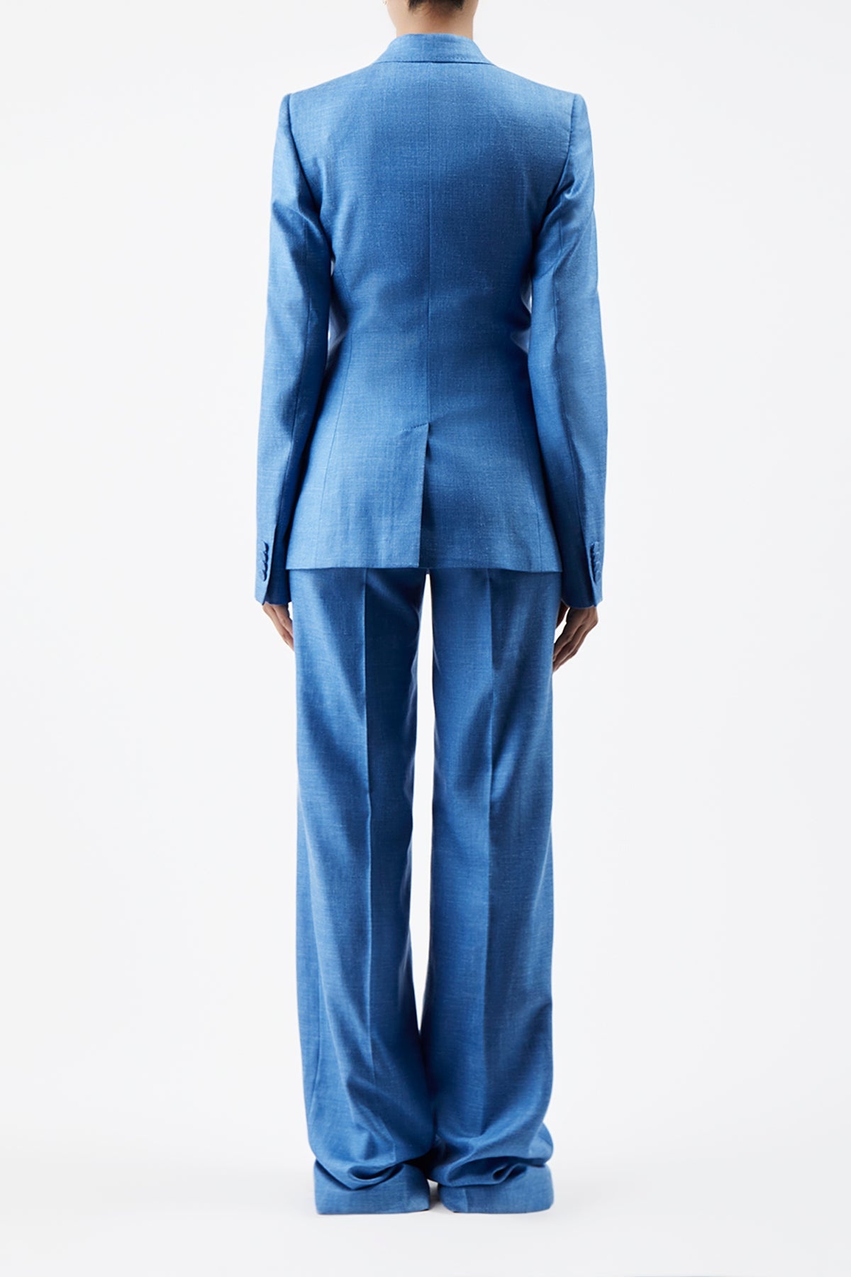 Vesta Pant in Aventurine Blue Wool Silk Linen - 4