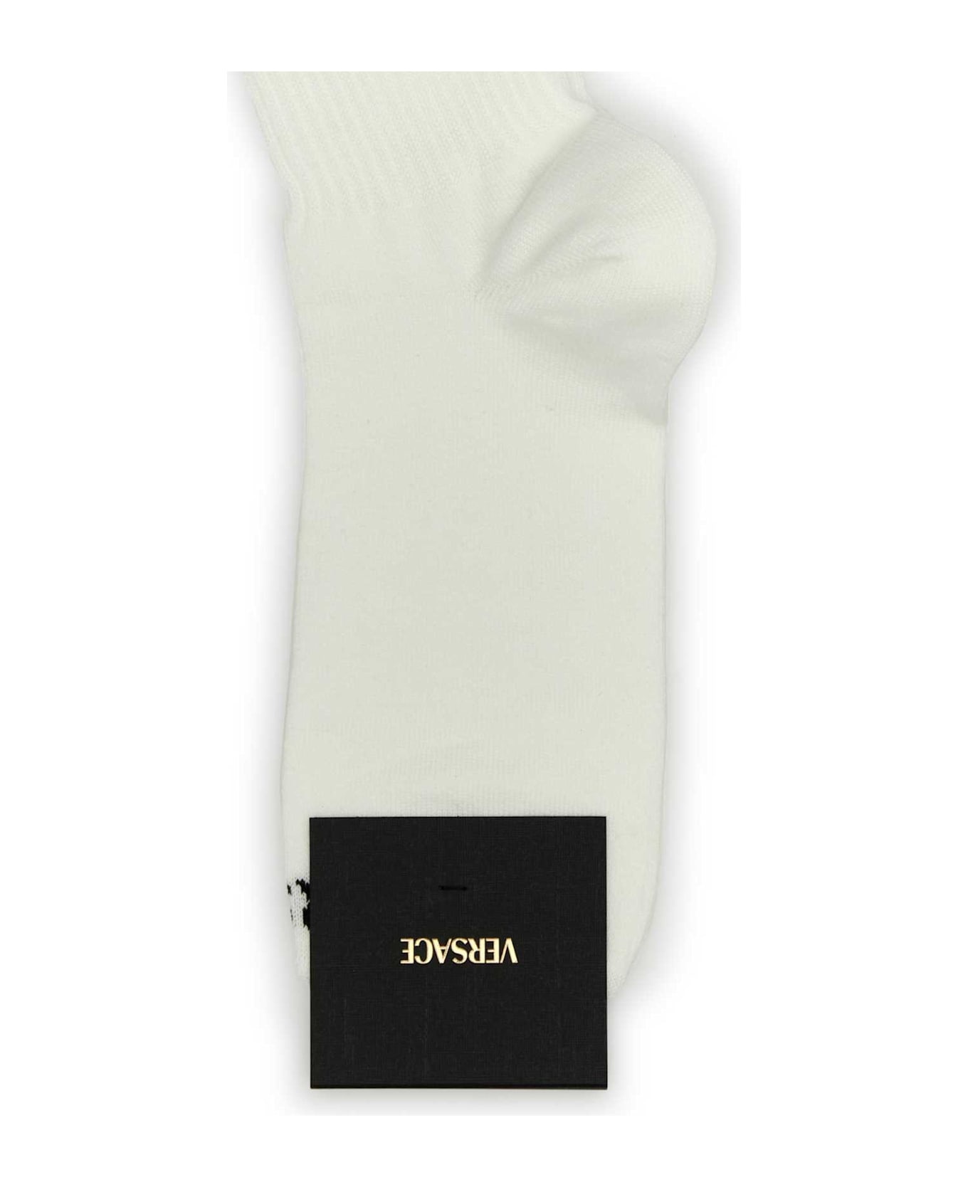 White Stretch Cotton Blend Socks - 2