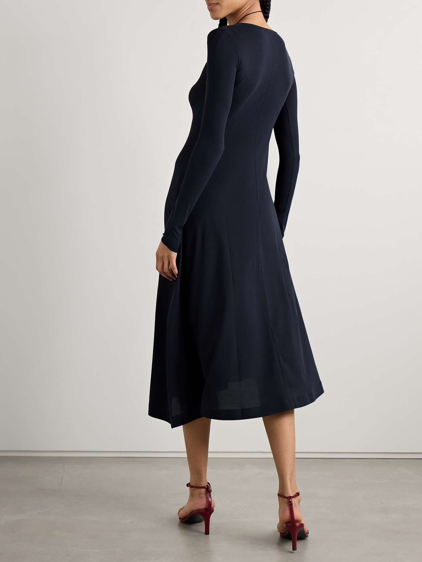 Jo asymmetric stretch-silk jersey midi dress Navy - 3