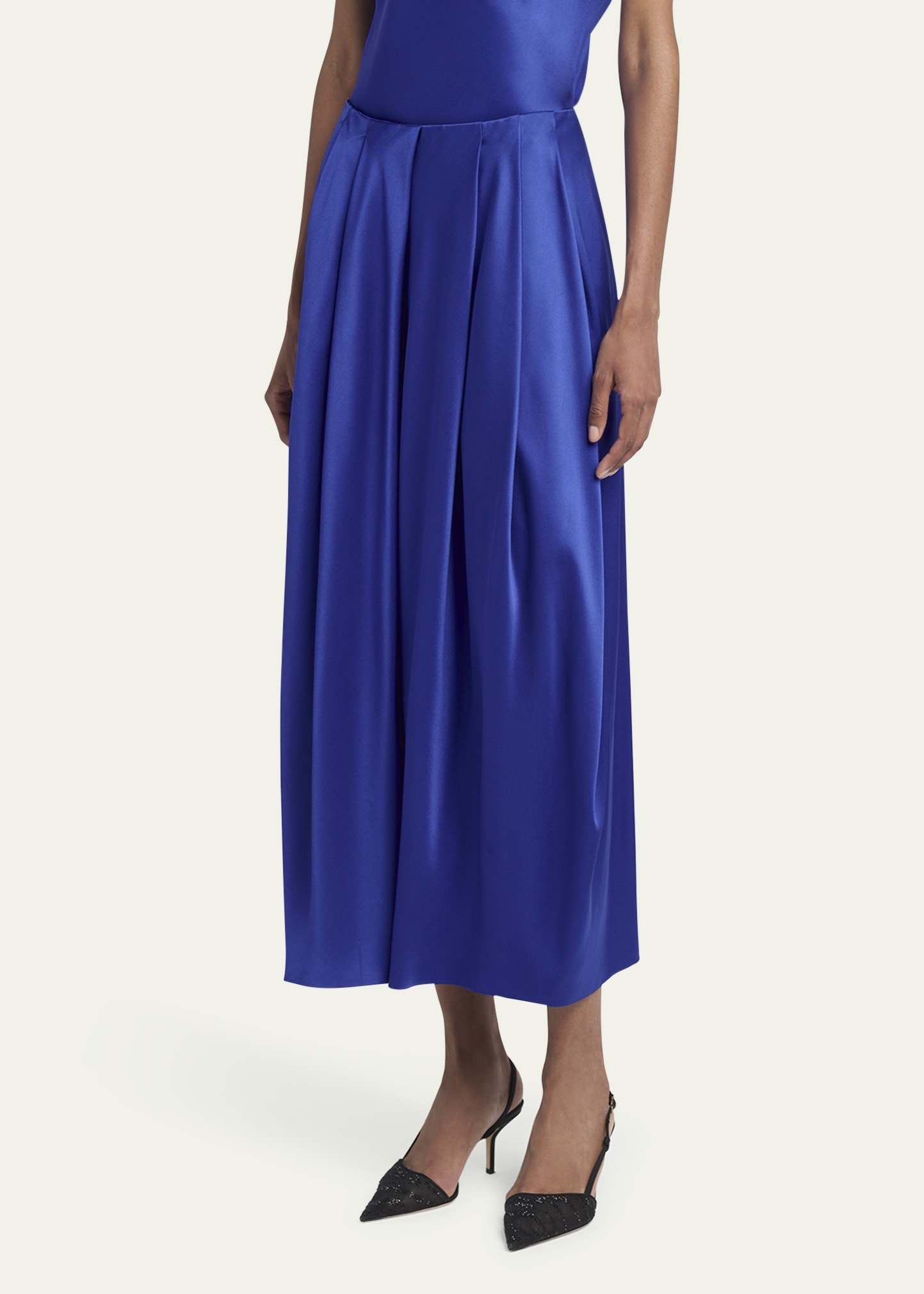 Double Silk Satin Pleated Midi Skirt - 4