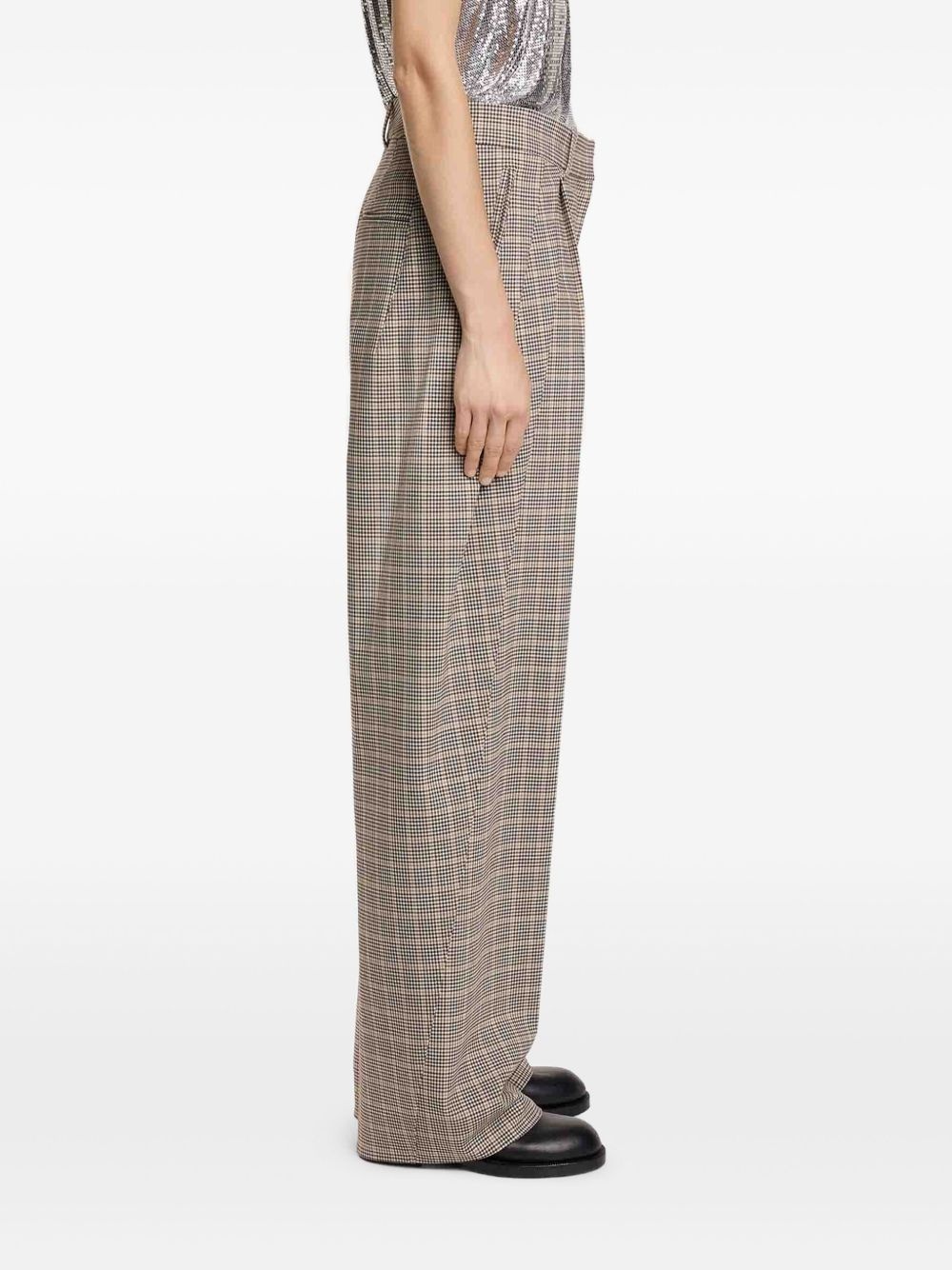 checked pleated wide-leg trousers - 4