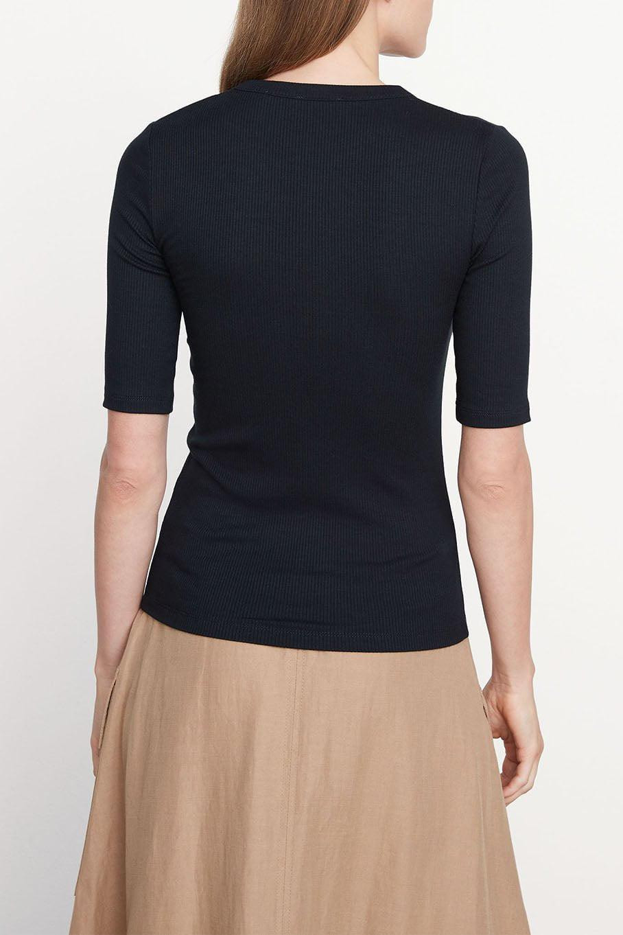 Rib Elbow Sleeve Henley - Black - 3